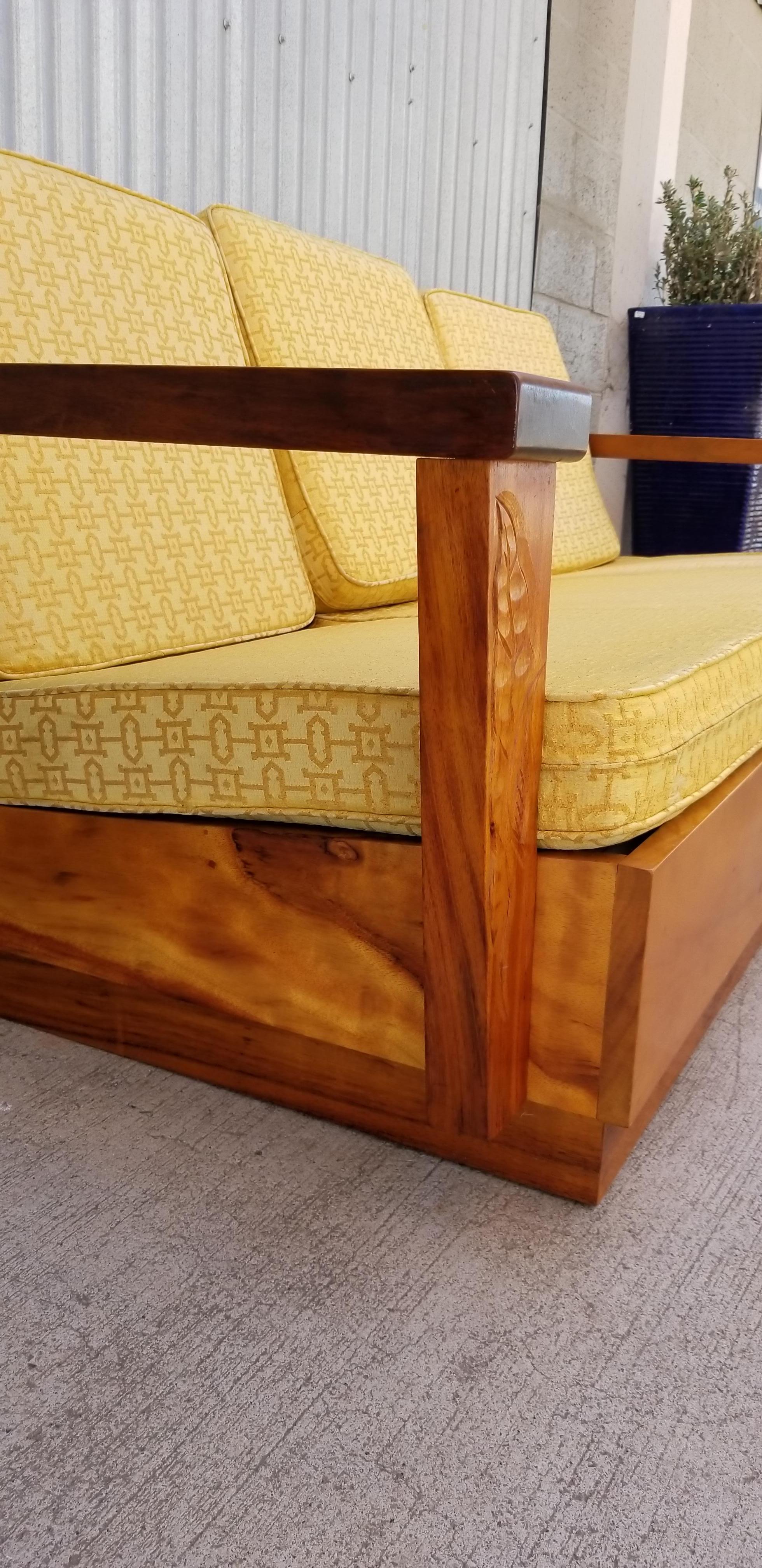 American Hand-Carved Hawaiian Solid Koa Sofa