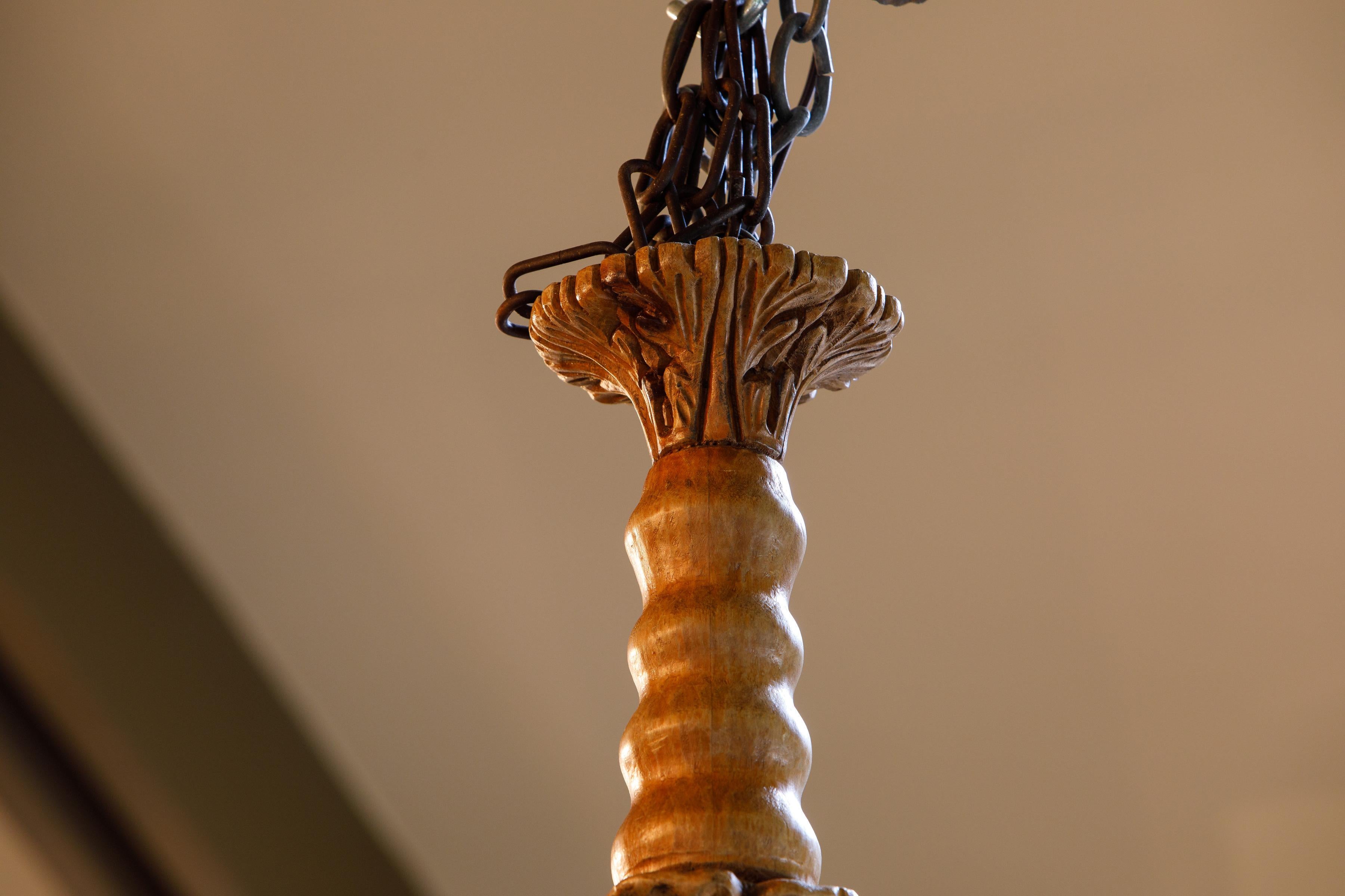 Iron Hand-Carved Heavy Relief Antique English Wooden Chandelier of Anglo Dutch design For Sale