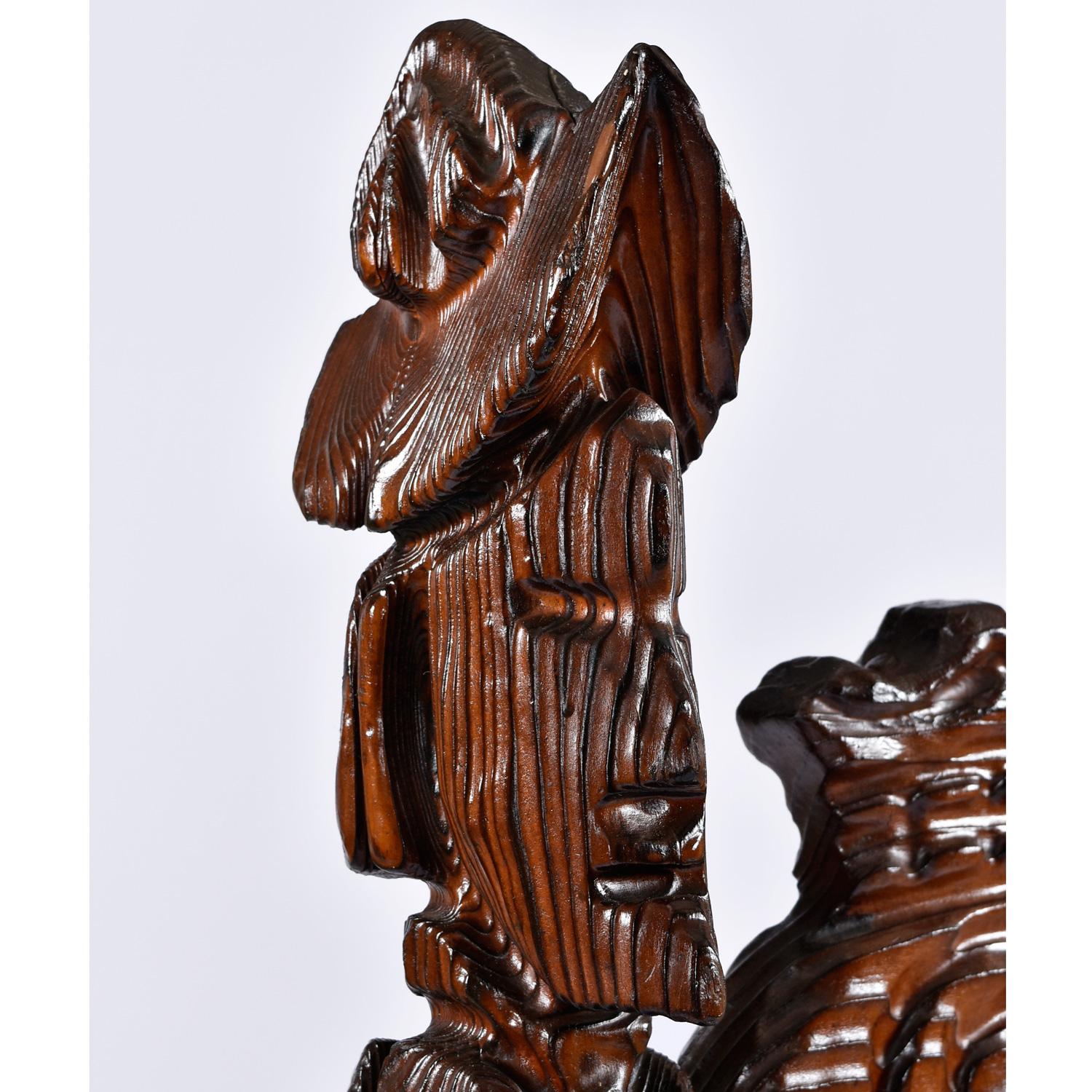 Chaises trônes Witco Tiki à haut dossier en fausse fourrure léopard sculptées à la main Excellent état - En vente à Chattanooga, TN