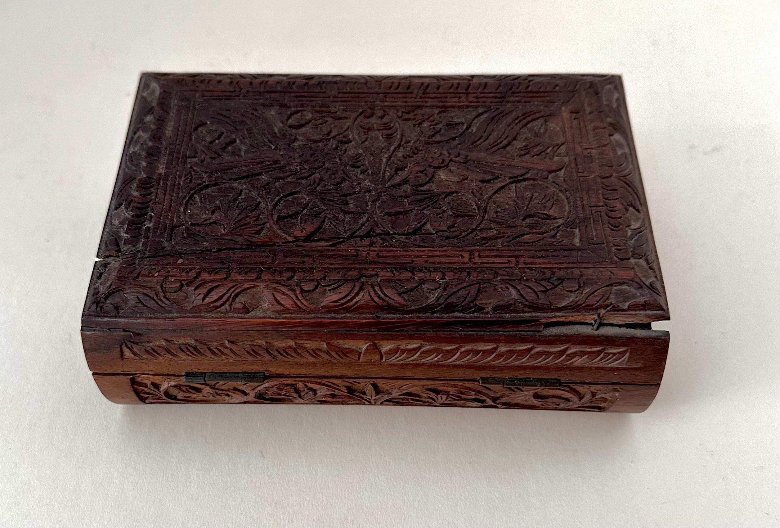 Hand-Carved Hand Carved Hinged Box For Sale