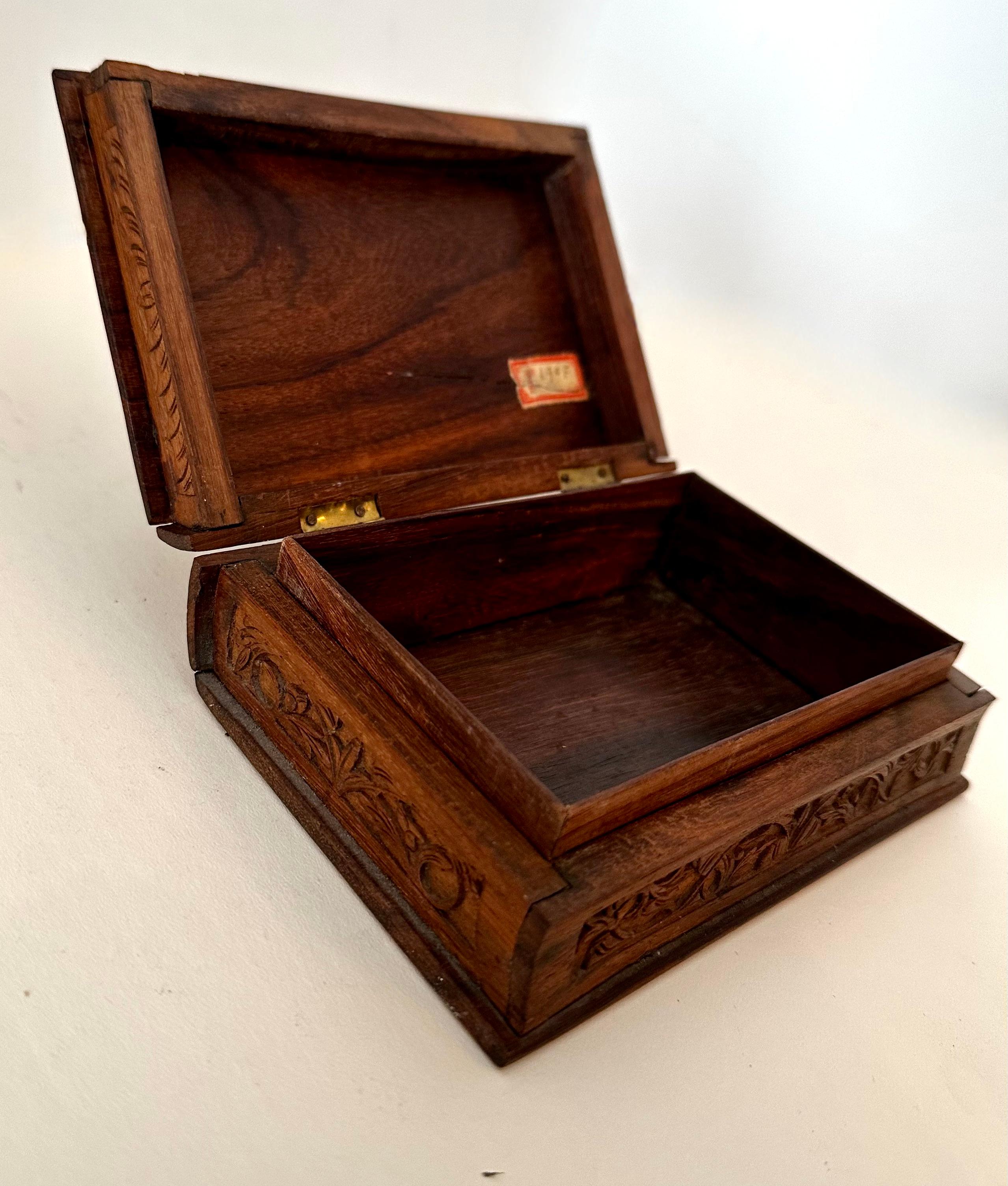 Wood Hand Carved Hinged Box For Sale
