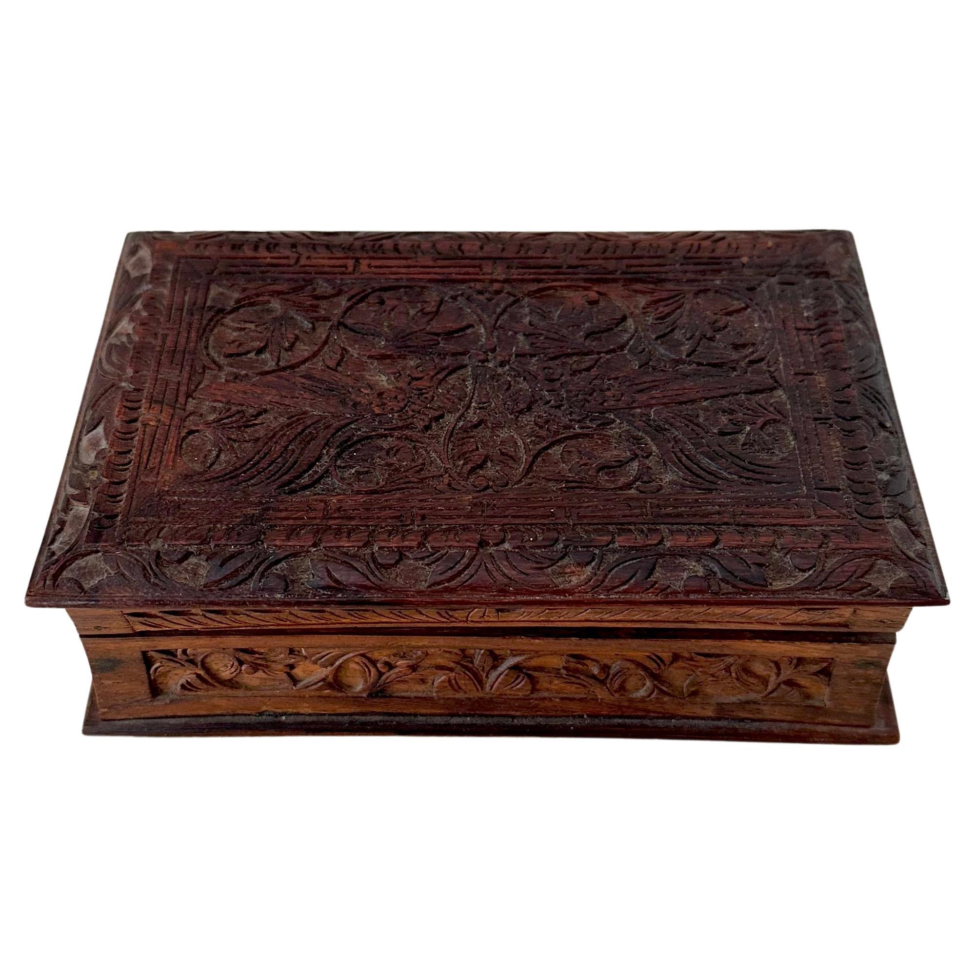 Hand Carved Hinged Box For Sale