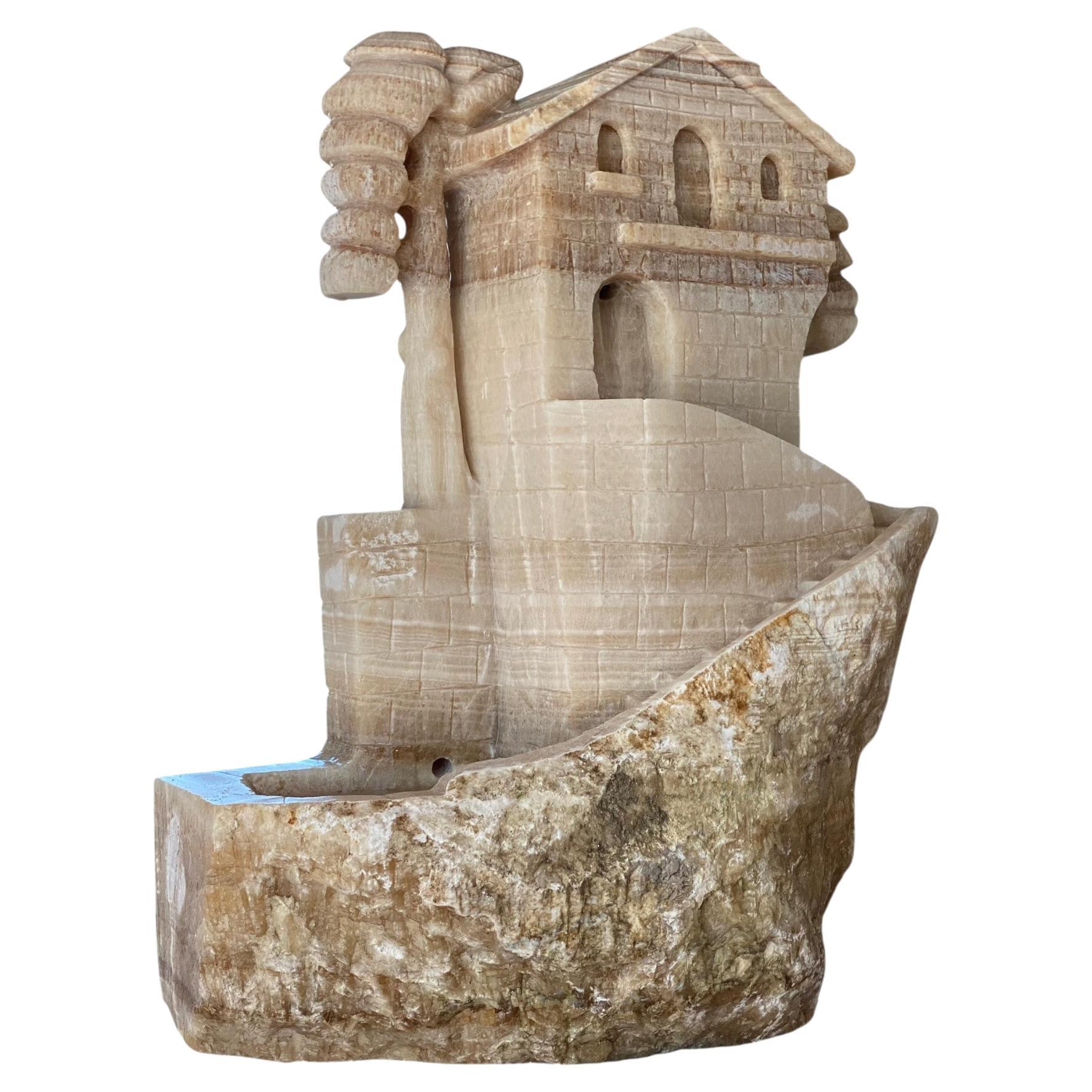 Fuente de mármol ónice miel tallada a mano - Escultura de agua única de Haand en venta