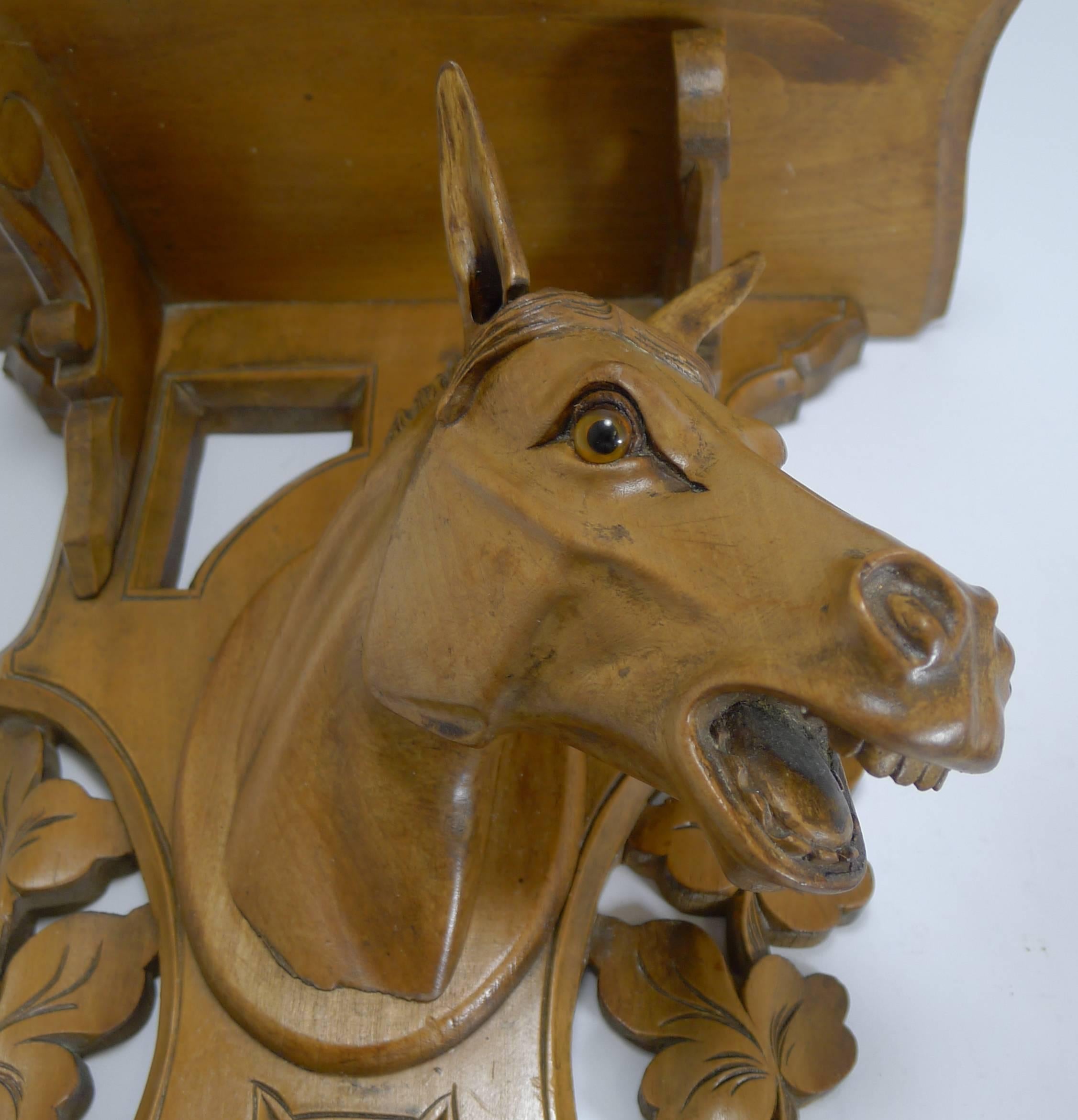 Late Victorian Hand-Carved Horse / Equestrian Fruitwood Wall Bracket, circa 1890