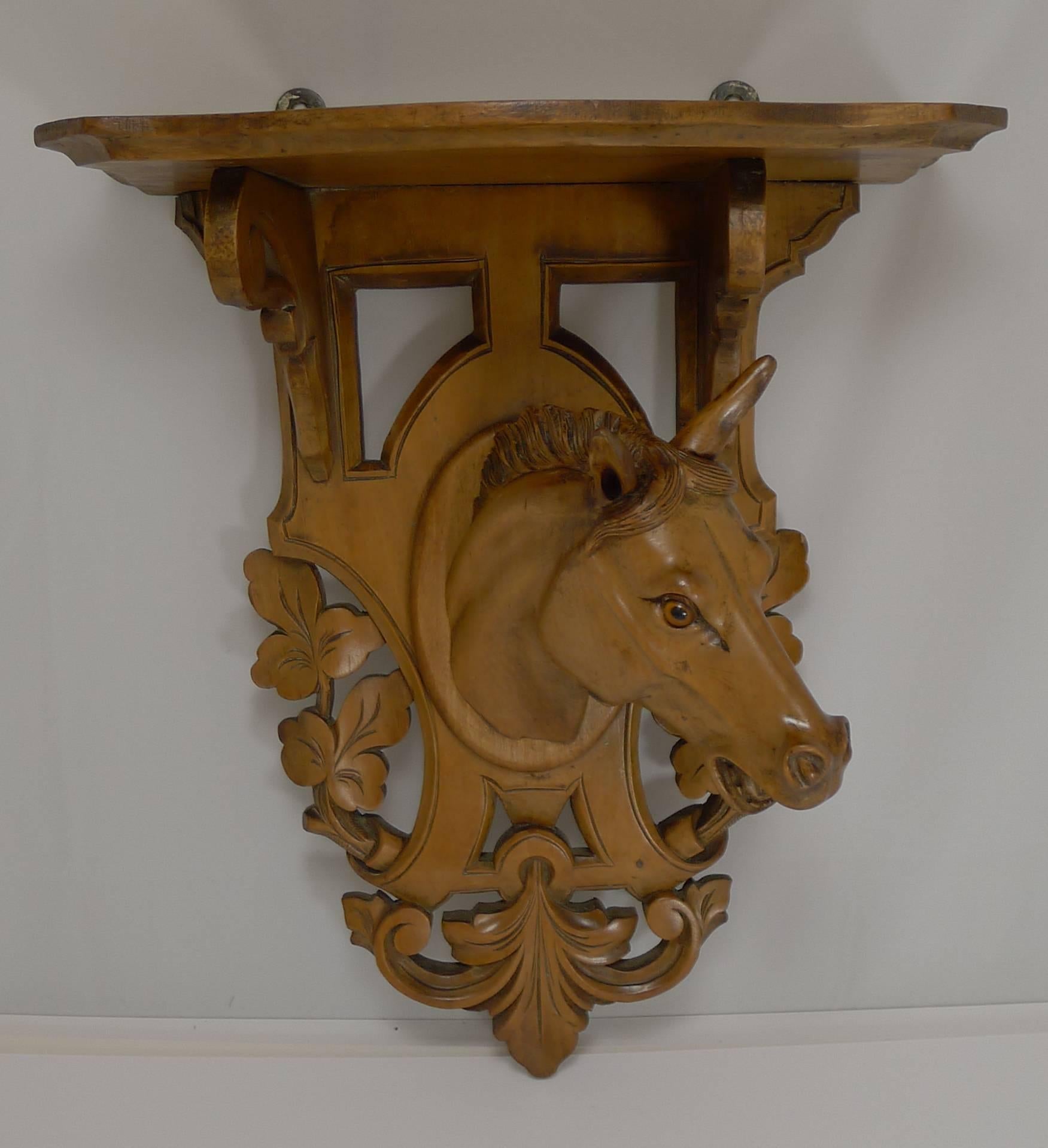 Hand-Carved Horse / Equestrian Fruitwood Wall Bracket, circa 1890 1
