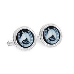 Hand-Carved Horse-Shoe Agate Cameo Sterling Silver Contemporary Cufflinks