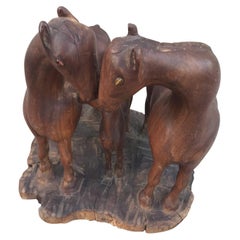 Hand Carved Horses Folk Wood Carving