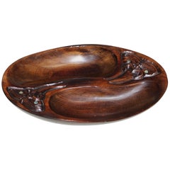 Vintage Hand Carved in New Zealand Wood Carved Ltd Mother of Pearl Eyes Trinket Bowl
