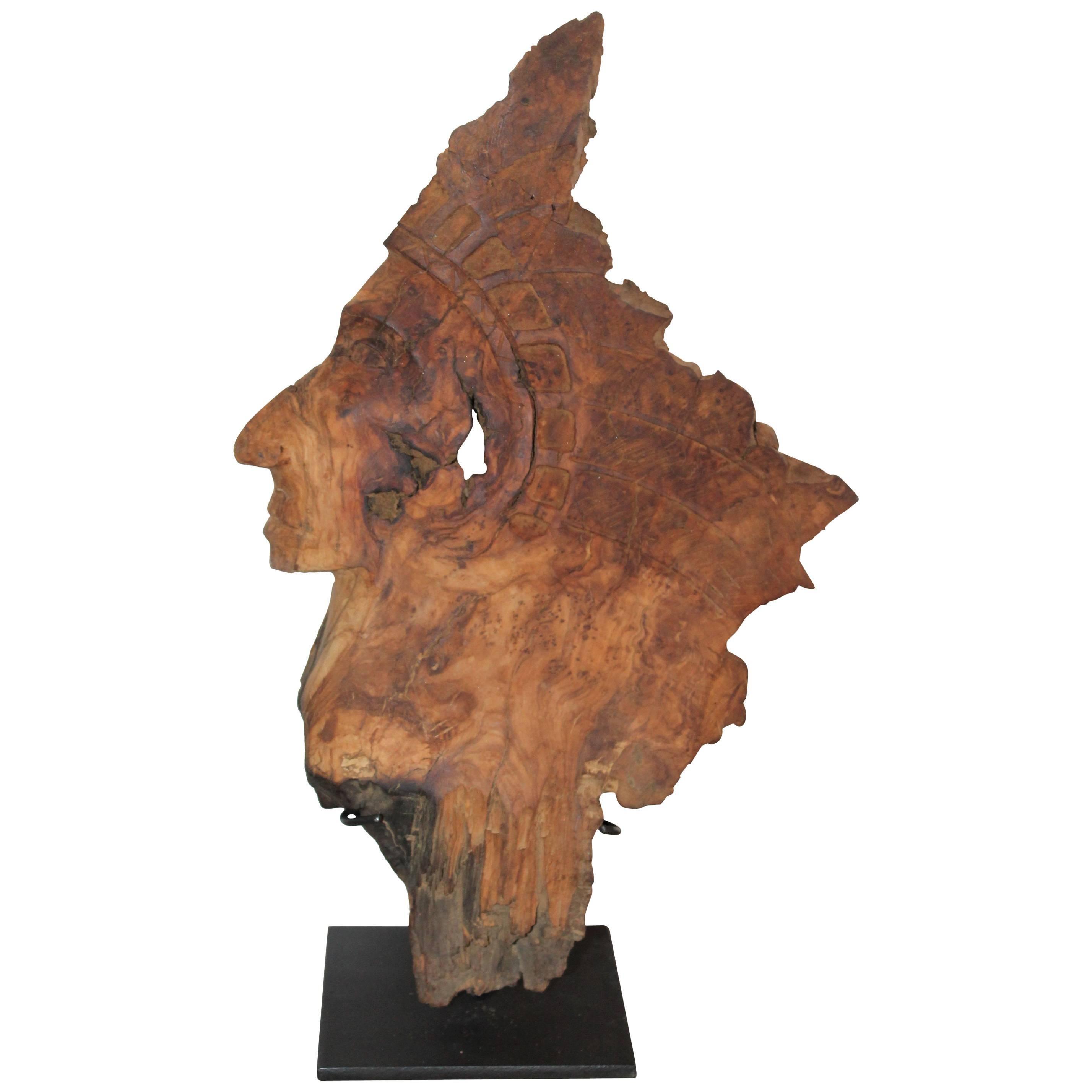 Hand-Carved Indian Head of Wood