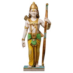 Hand-Carved Indian Marble Rama Statue, Late 20th Century, 83 cm Tall