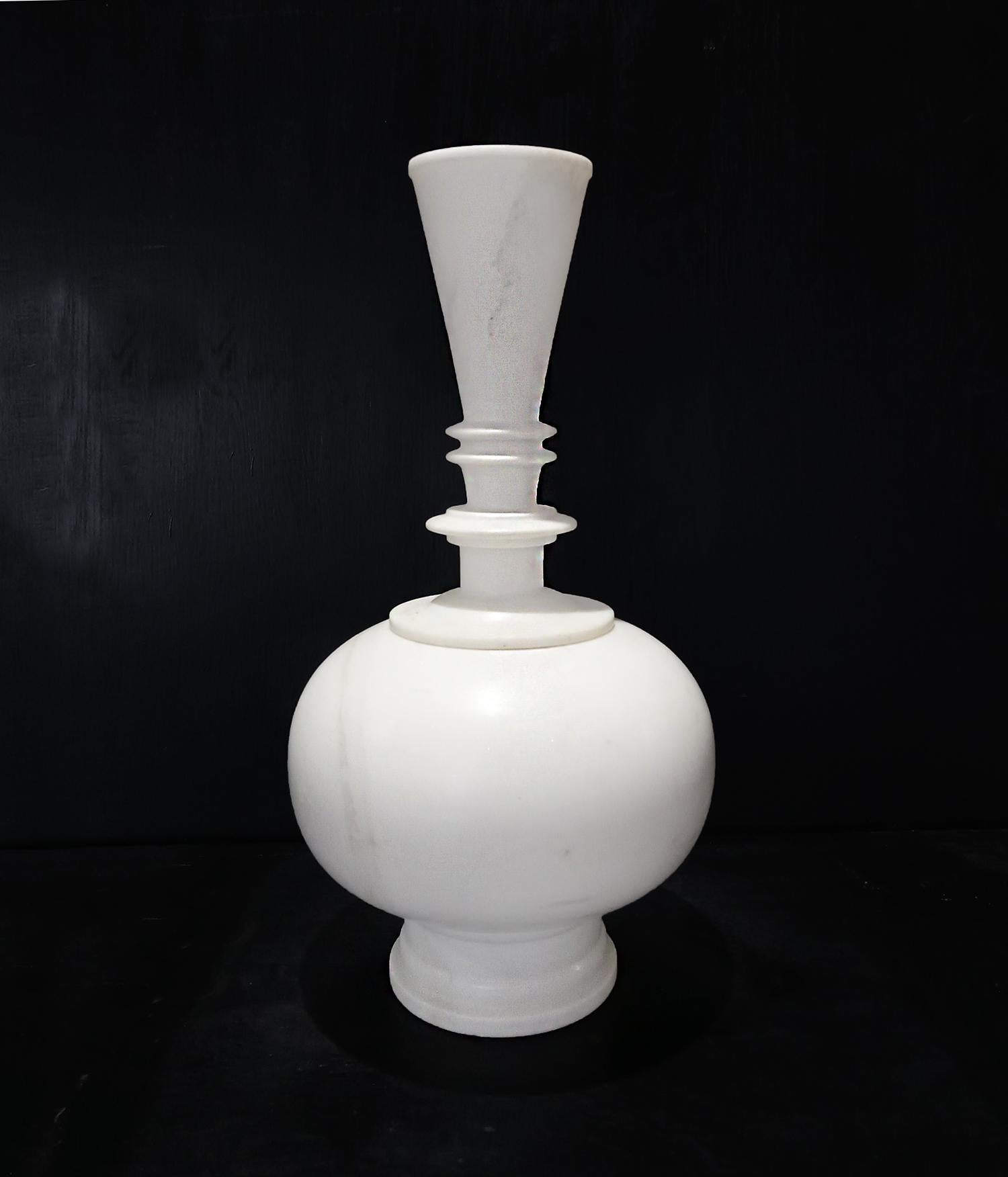 Anglo-Indian Hand-Carved Indian Marble Vase, with cap