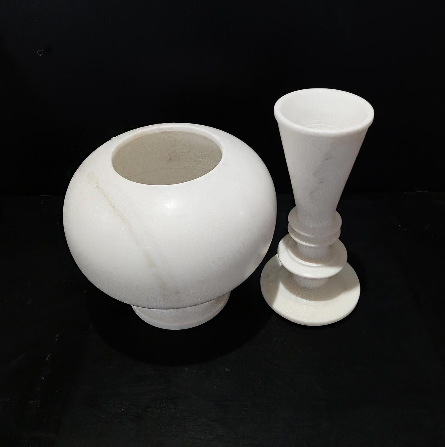 Contemporary Hand-Carved Indian Marble Vase, with cap