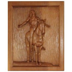 Hand Carved Indian Rider Plaque