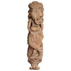 Hand Carved Indian Temple Carving from Gujarat Depicting the Hindu Deity Ganesha