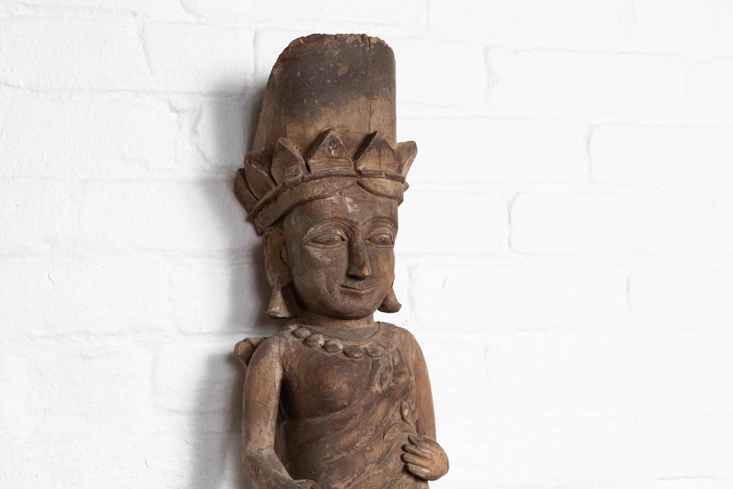 20th Century Hand Carved Indian Temple Carving Statue from Gujarat Depicting a Hindu Deity For Sale