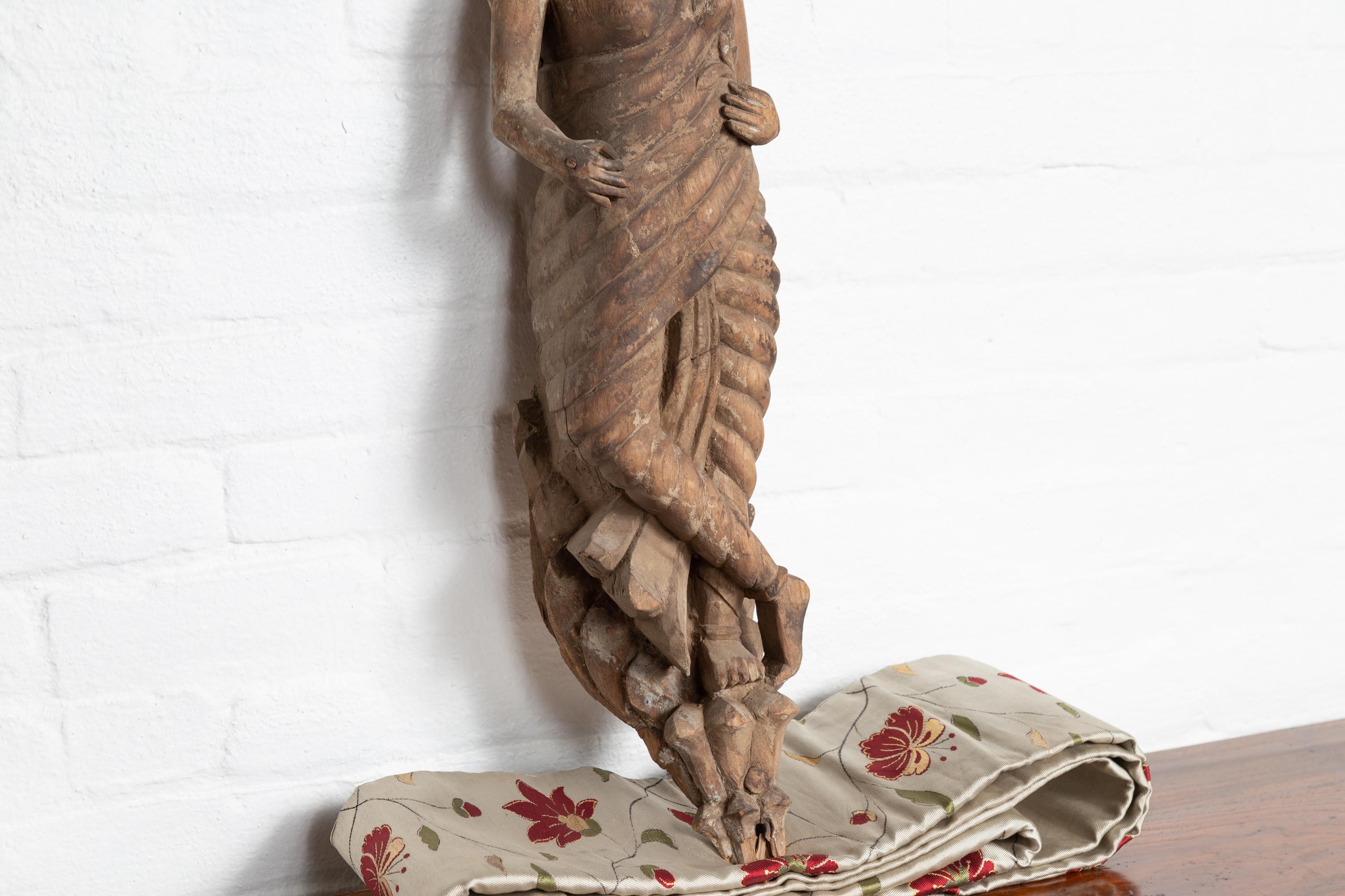 Wood Hand Carved Indian Temple Carving Statue from Gujarat Depicting a Hindu Deity For Sale
