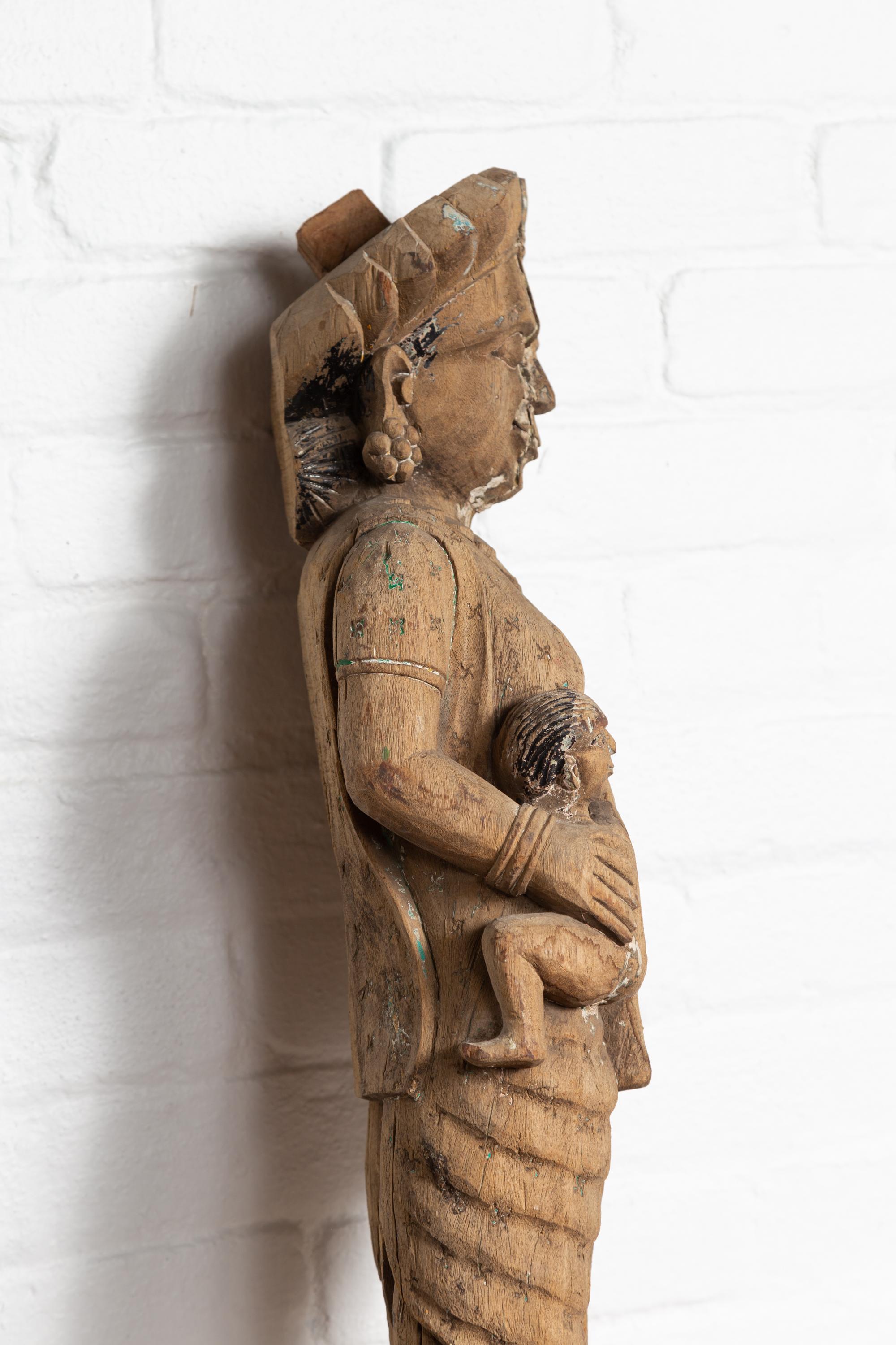 Hand Carved Indian Temple Carving Statue from Gujarat Depicting Mother and Child For Sale 3