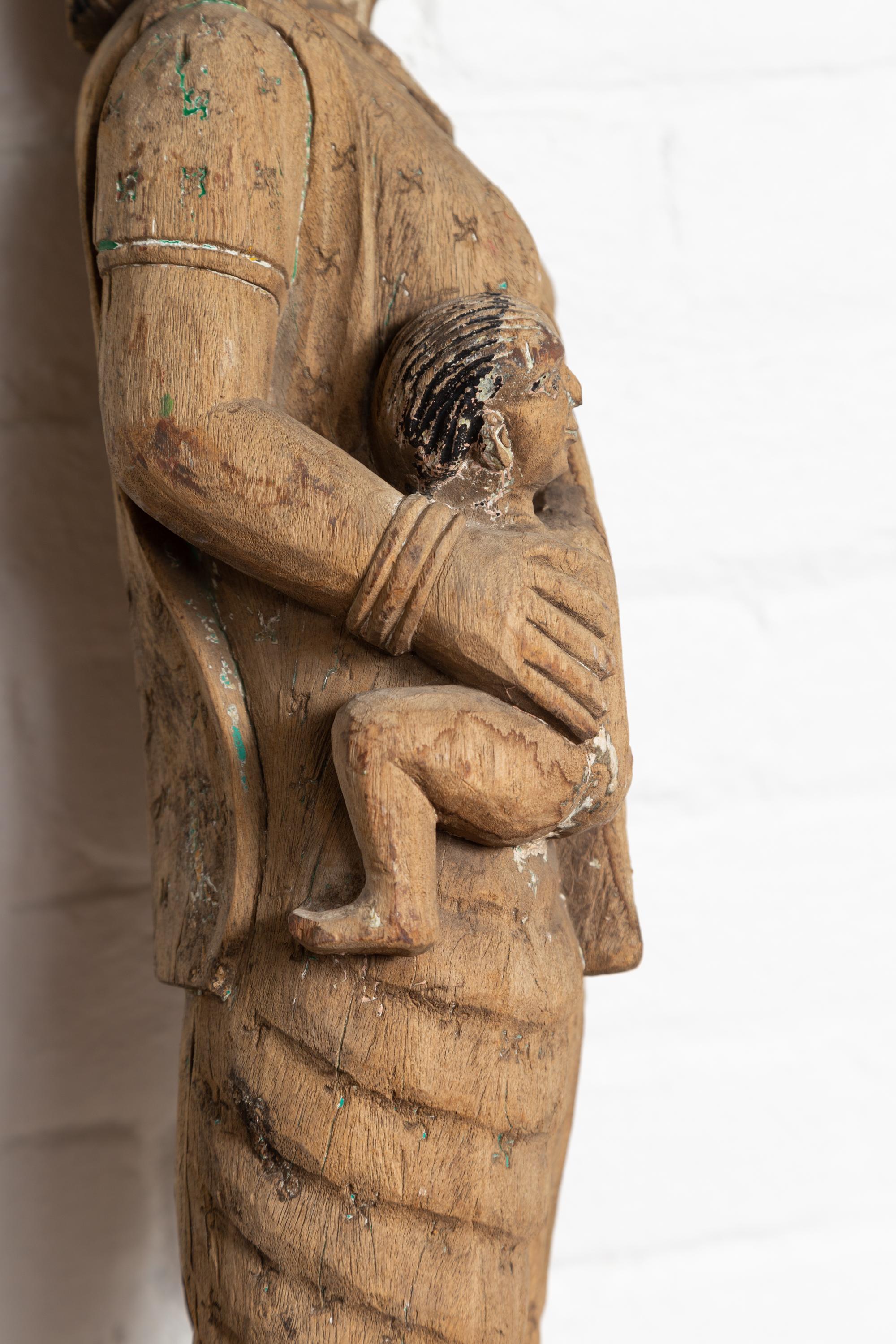 Hand Carved Indian Temple Carving Statue from Gujarat Depicting Mother and Child For Sale 4