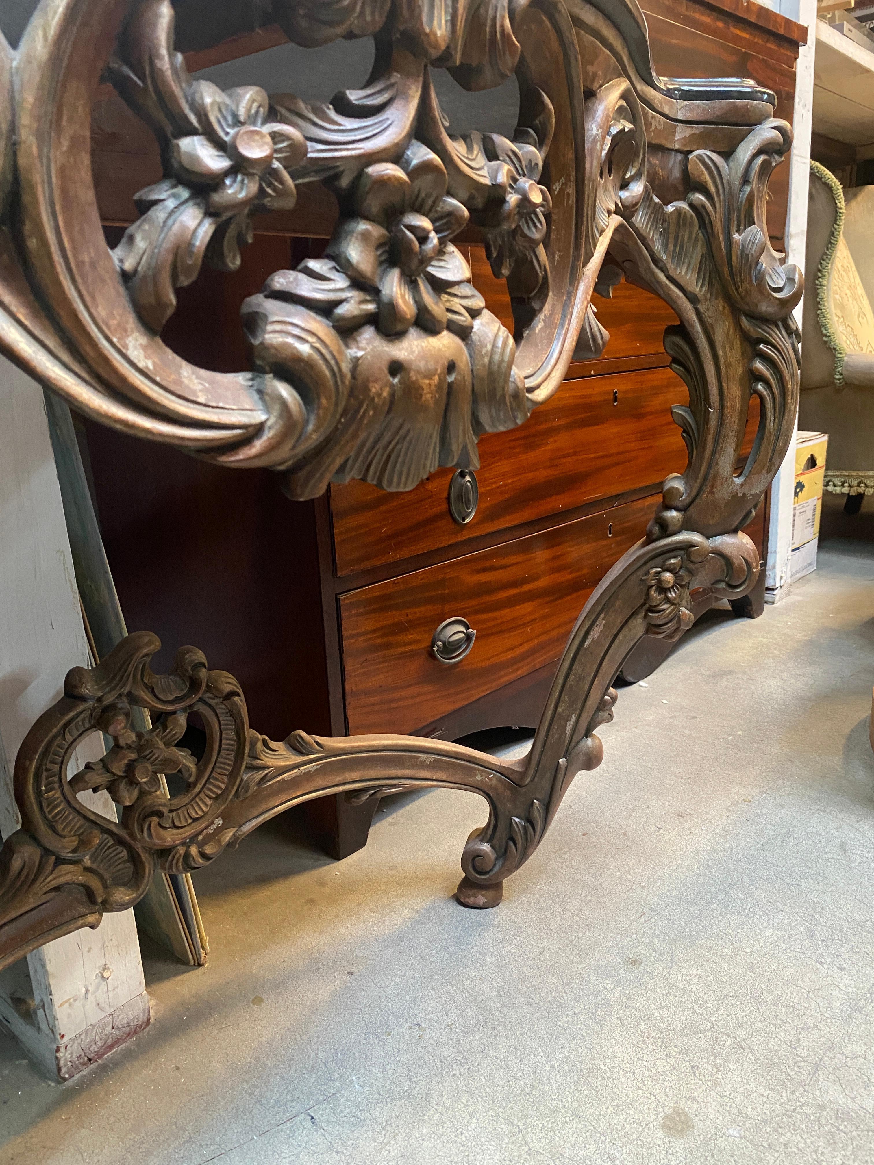 Hand-Carved Indonesian Bronze Console Table w/ Dark Top For Sale 1
