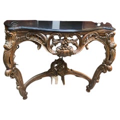 Hand-Carved Indonesian Bronze Console Table w/ Dark Top