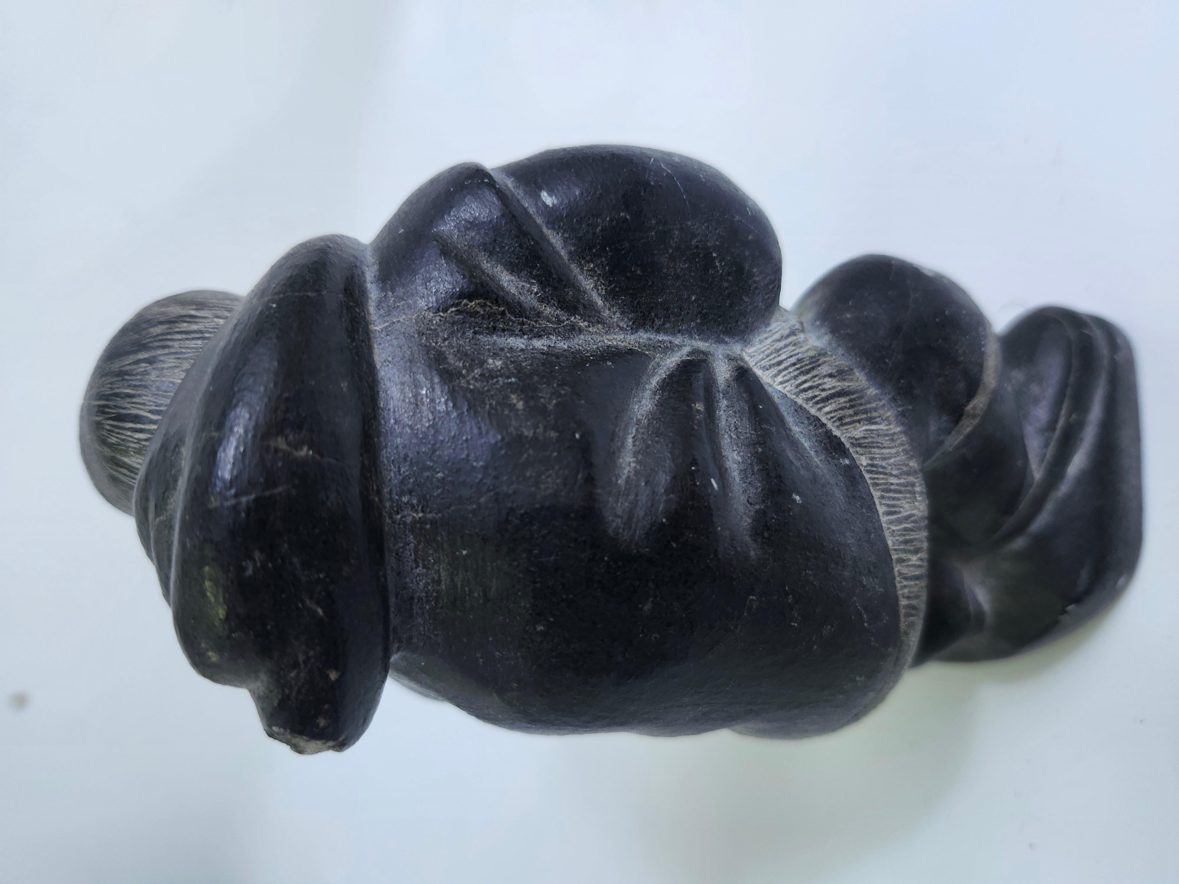 Hand Carved Inuit Folk Art Soapstone Figure of  a Man with a Fish C1975 For Sale 4