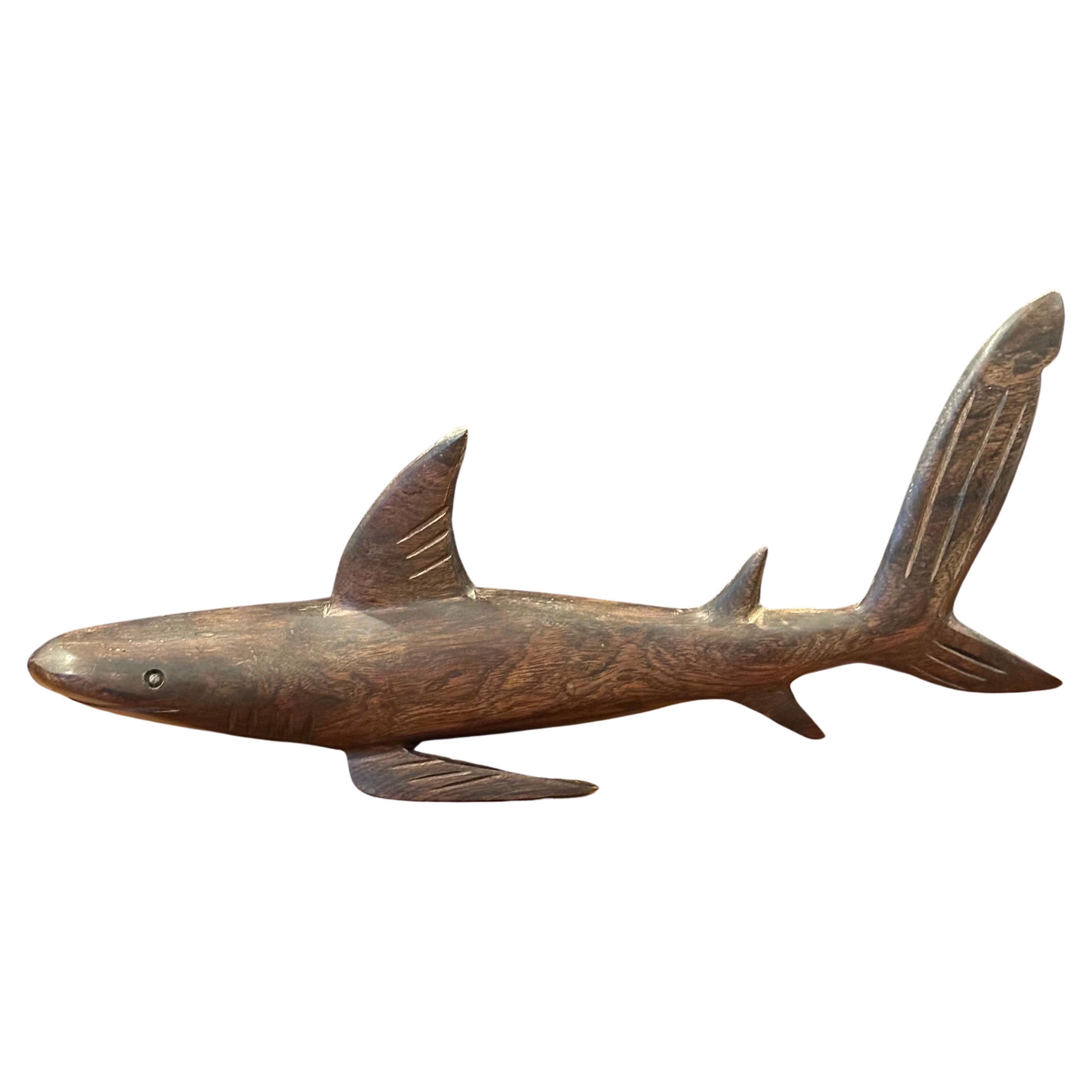 Mid-Century Modern Hand Carved Ironwood Shark Sculpture