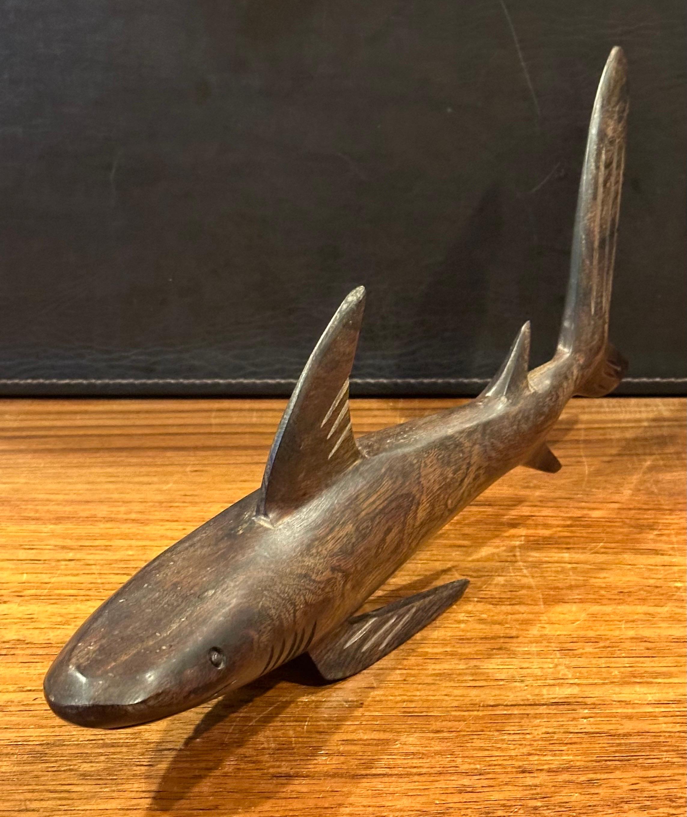 Hand Carved Ironwood Shark Sculpture In Good Condition In San Diego, CA