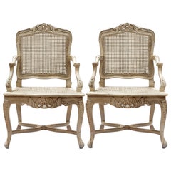 Hand-Carved Italian Blonde Armchairs in French Provincial Style
