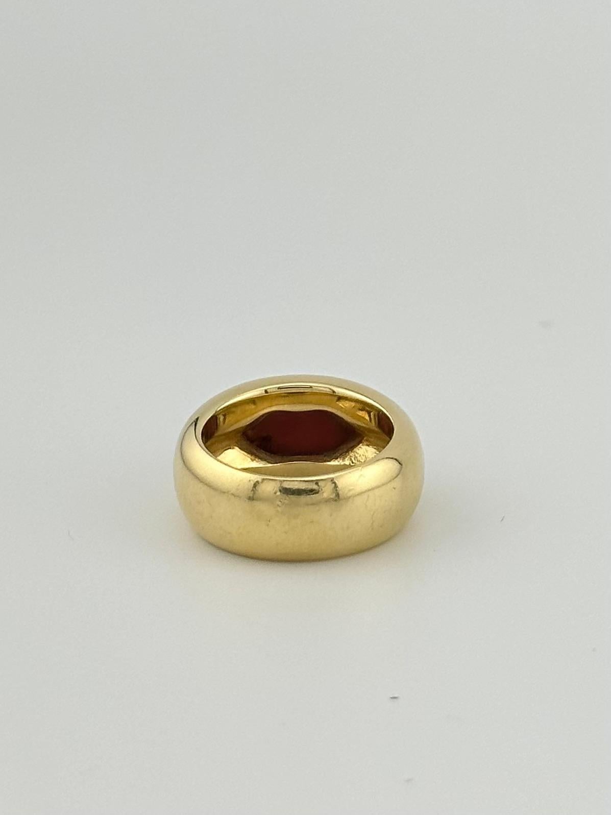 Cabochon Hand Carved Italian Coral Lips 18Karat Gold Dome Ring For Sale