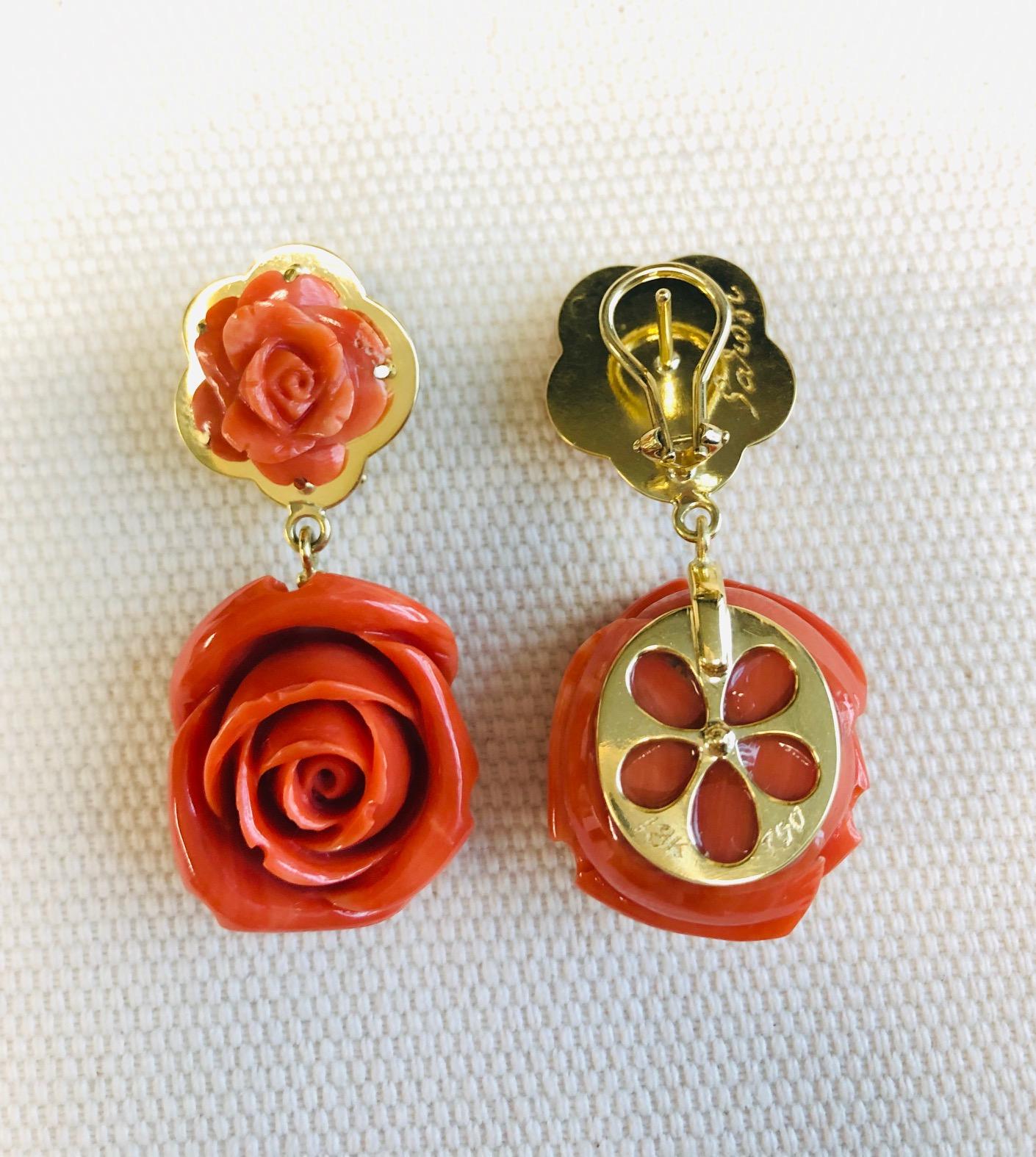 red coral rose earrings