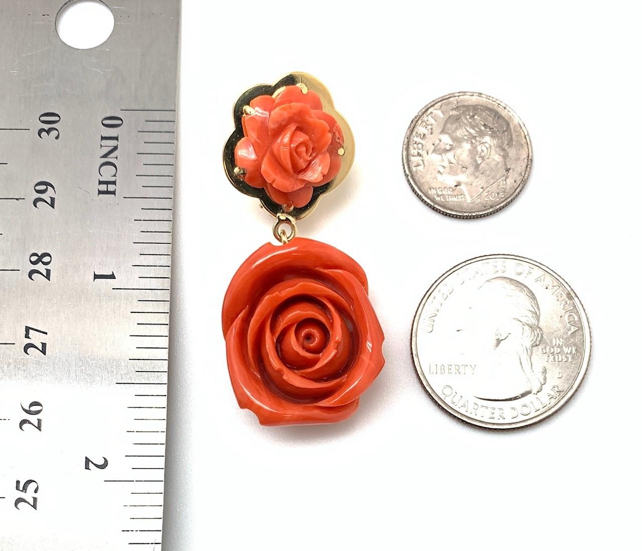 carved coral rose earrings