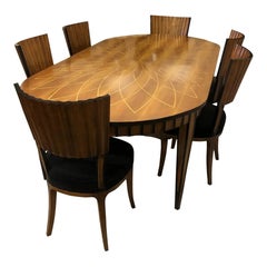 Servizio da pranzo italiano intagliato a mano, intarsi in ebano, stile Art Déco, anni ’90