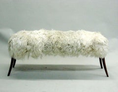 Hand Carved Italian Goat Skin Bench in the Manner of Ico Parisi