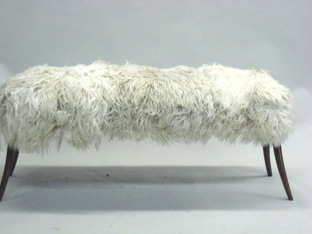 Hand-Carved Hand Carved Italian Goat Skin Bench in the Manner of Ico Parisi For Sale