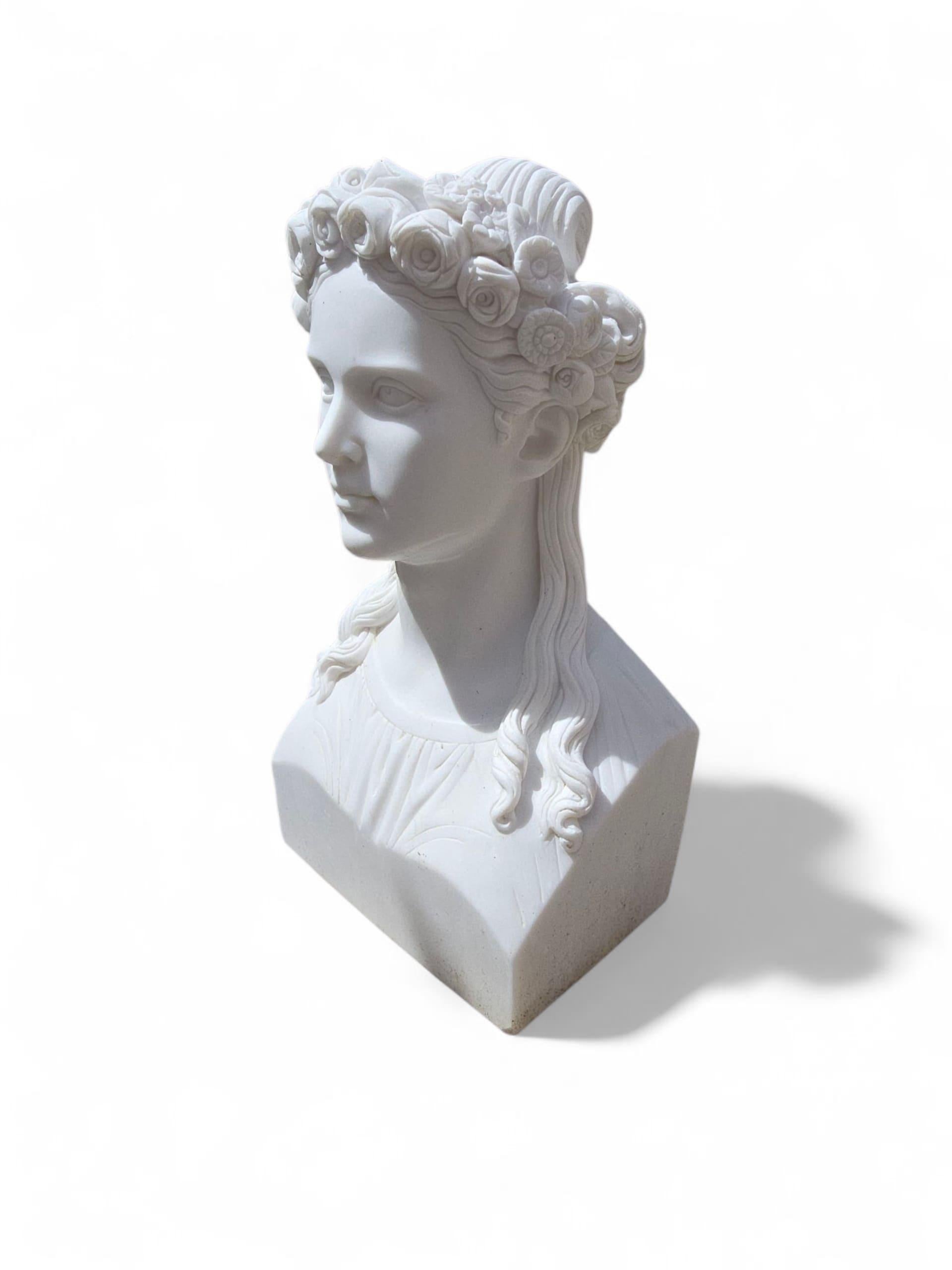Late 20th Century Hand-Carved Italian Marble Bust of a Greek Woman, 20th Century For Sale