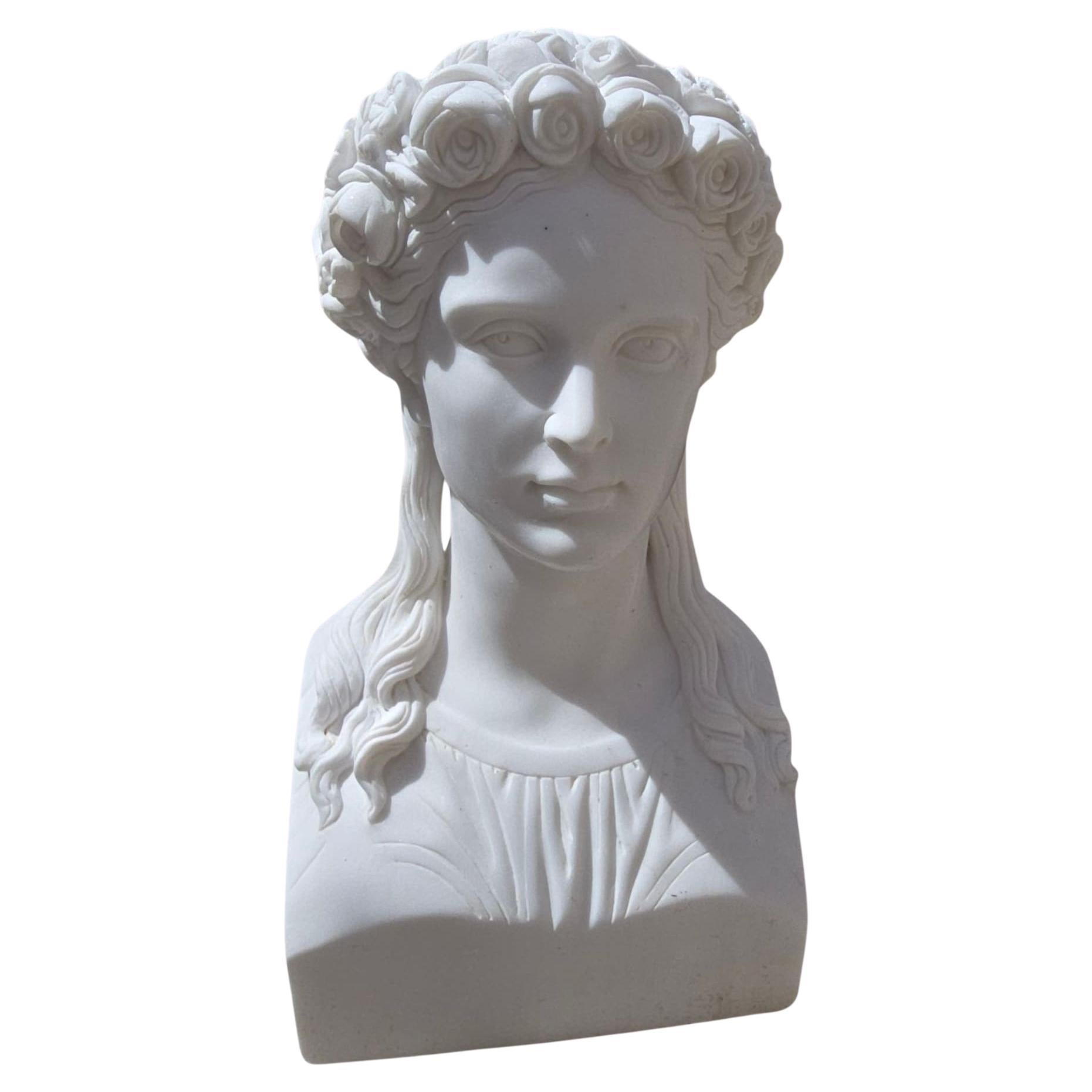 Busto de mármol italiano tallado a mano de una mujer griega, Siglo XX