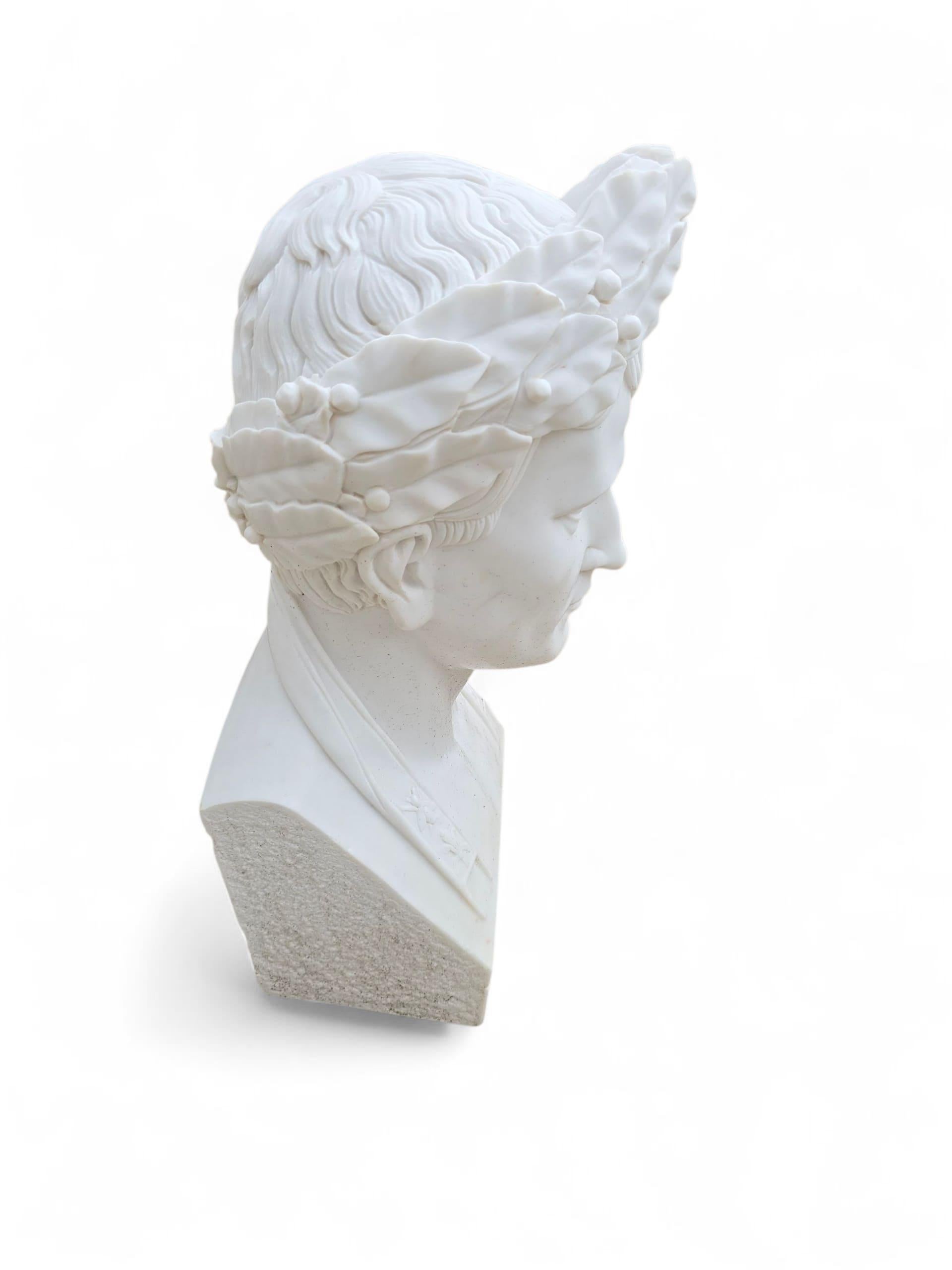 Hand-Carved Italian Marble Bust of Napoleon Bonaparte, 20th Century For Sale 1