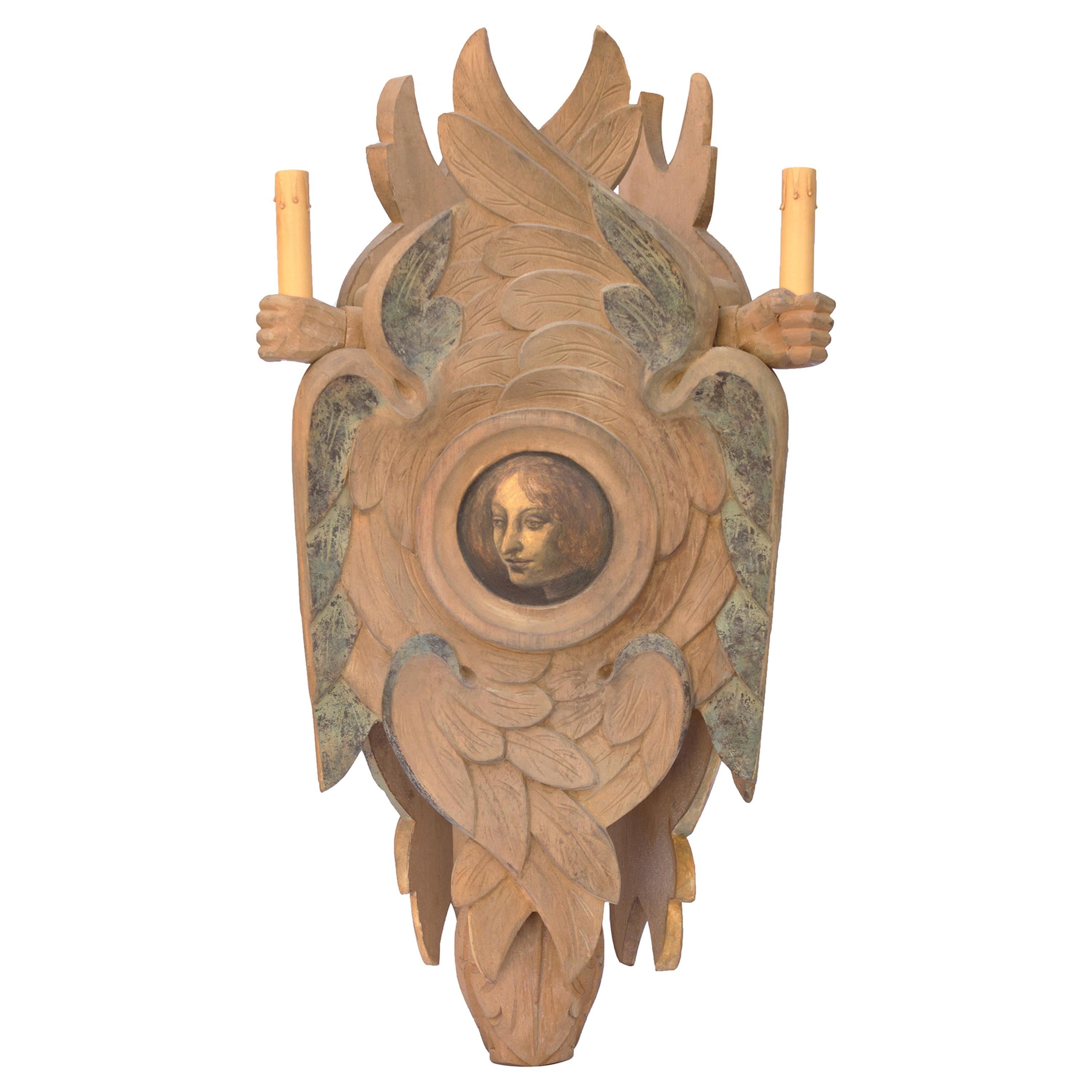 Hand Carved Italian Painted Wood Lantern For Sale