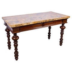 Hand-Carved Italian Renaissance Walnut Console Table with Siena Marble Top — Cir