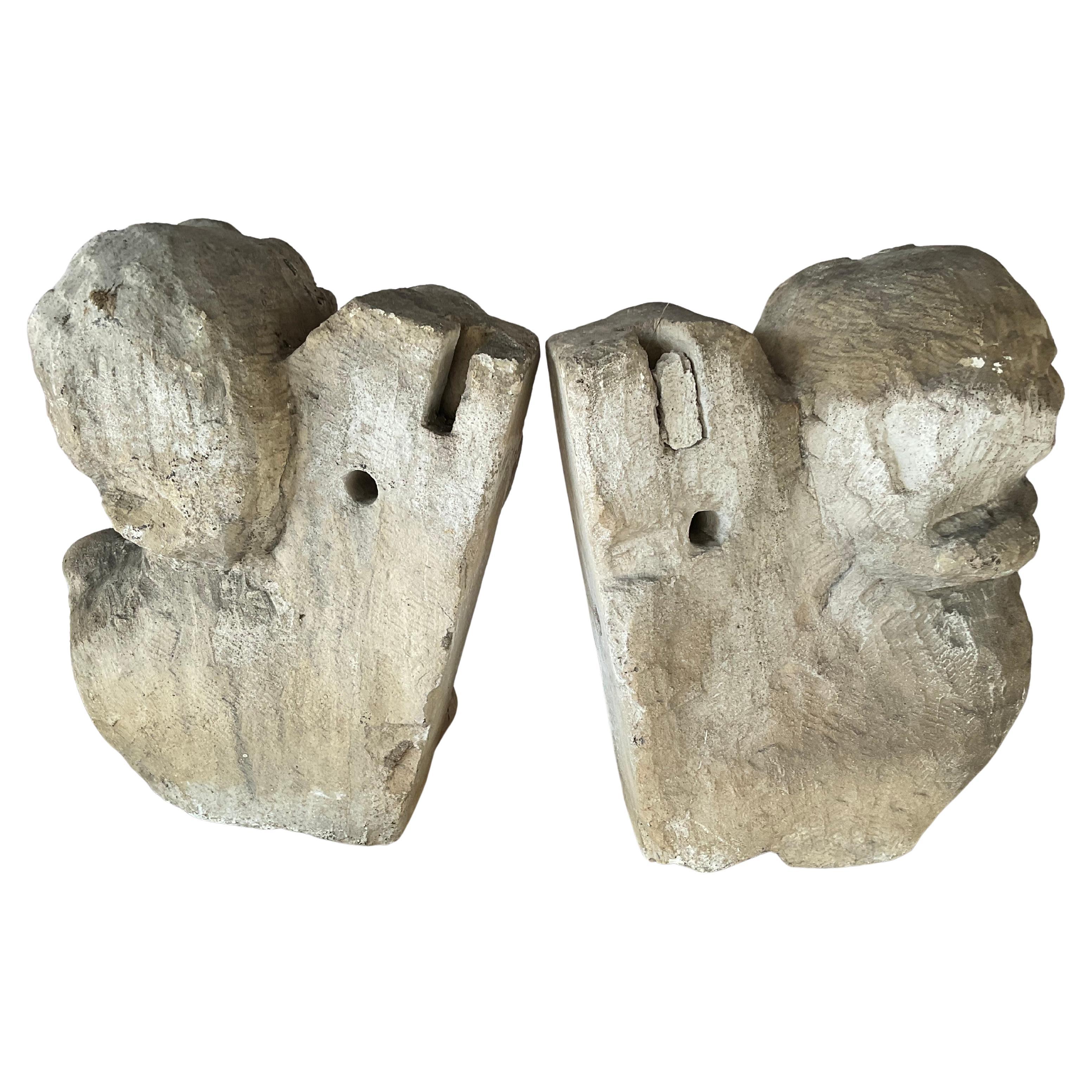 Hand-Carved Italian Stone Cherub Corbels, A Pair For Sale 1