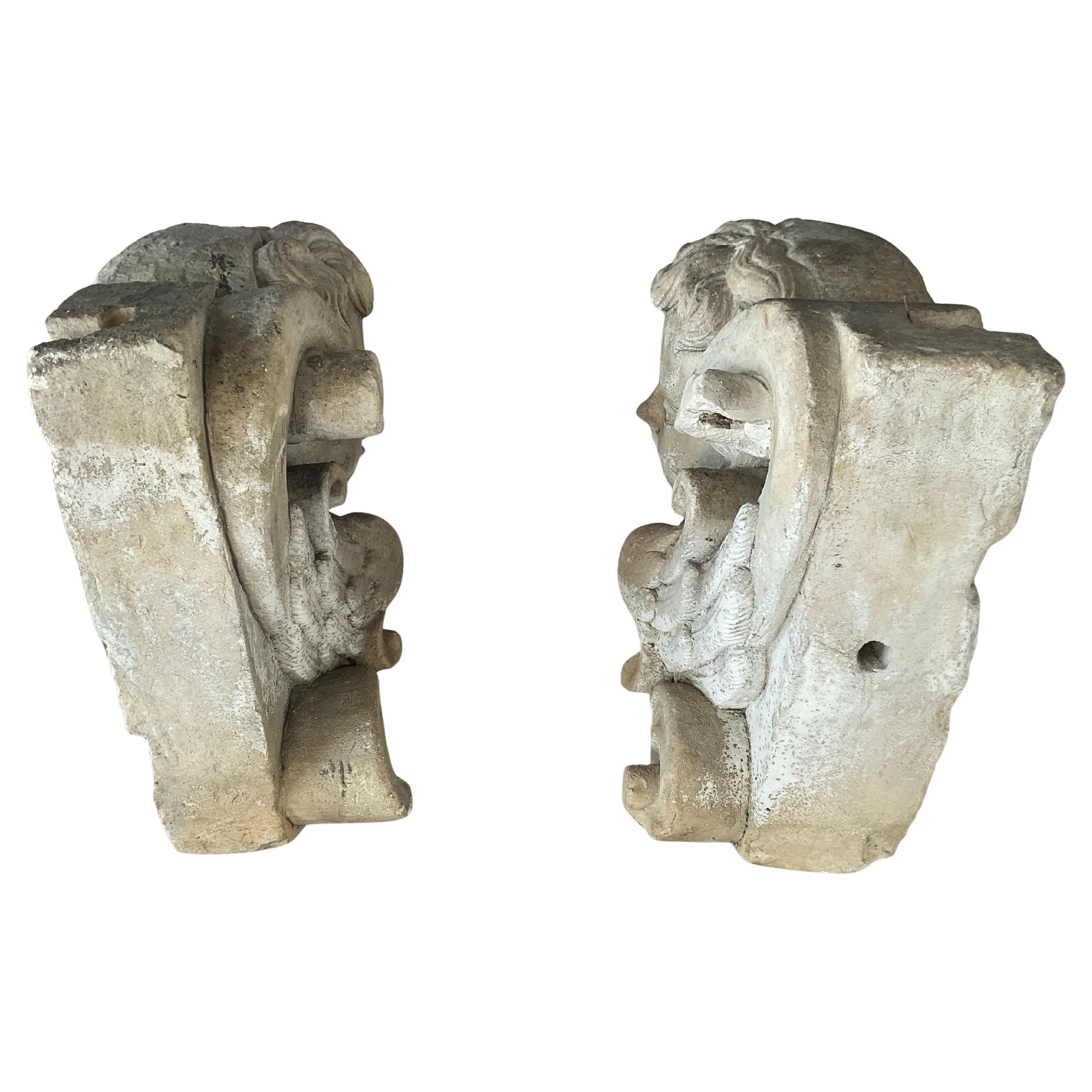 Hand-Carved Italian Stone Cherub Corbels, A Pair For Sale 2