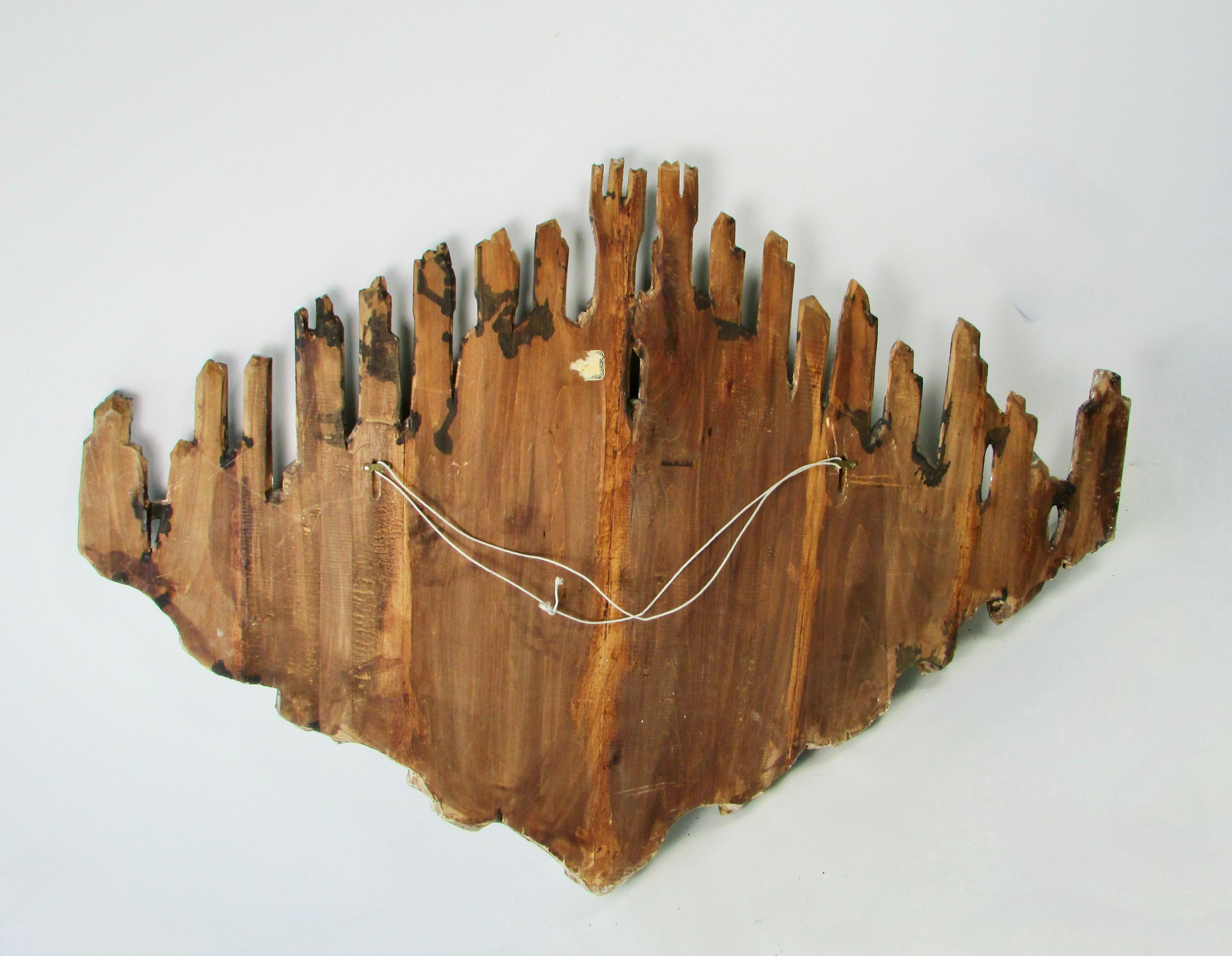 Wood Hand Carved Italian Wall Sculpture Depicting Medieval Turrets Towers and Castles For Sale