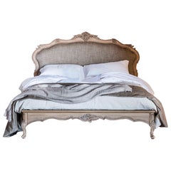 Hand-Carved Italian Walnut Bed with Upholstered Headboard – Queen Size