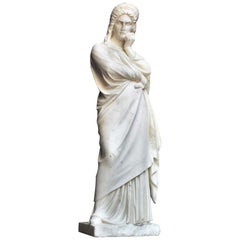 Hand Carved Italian White Marble Goddess Statue circa 1910