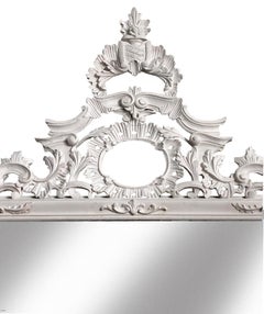 Hand-Carved Italian Chippendale Mirror, White Hardwood, 20th Century