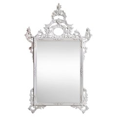 Espejo Italiano Tallado a Mano Estilo Chippendale Pintado de Blanco