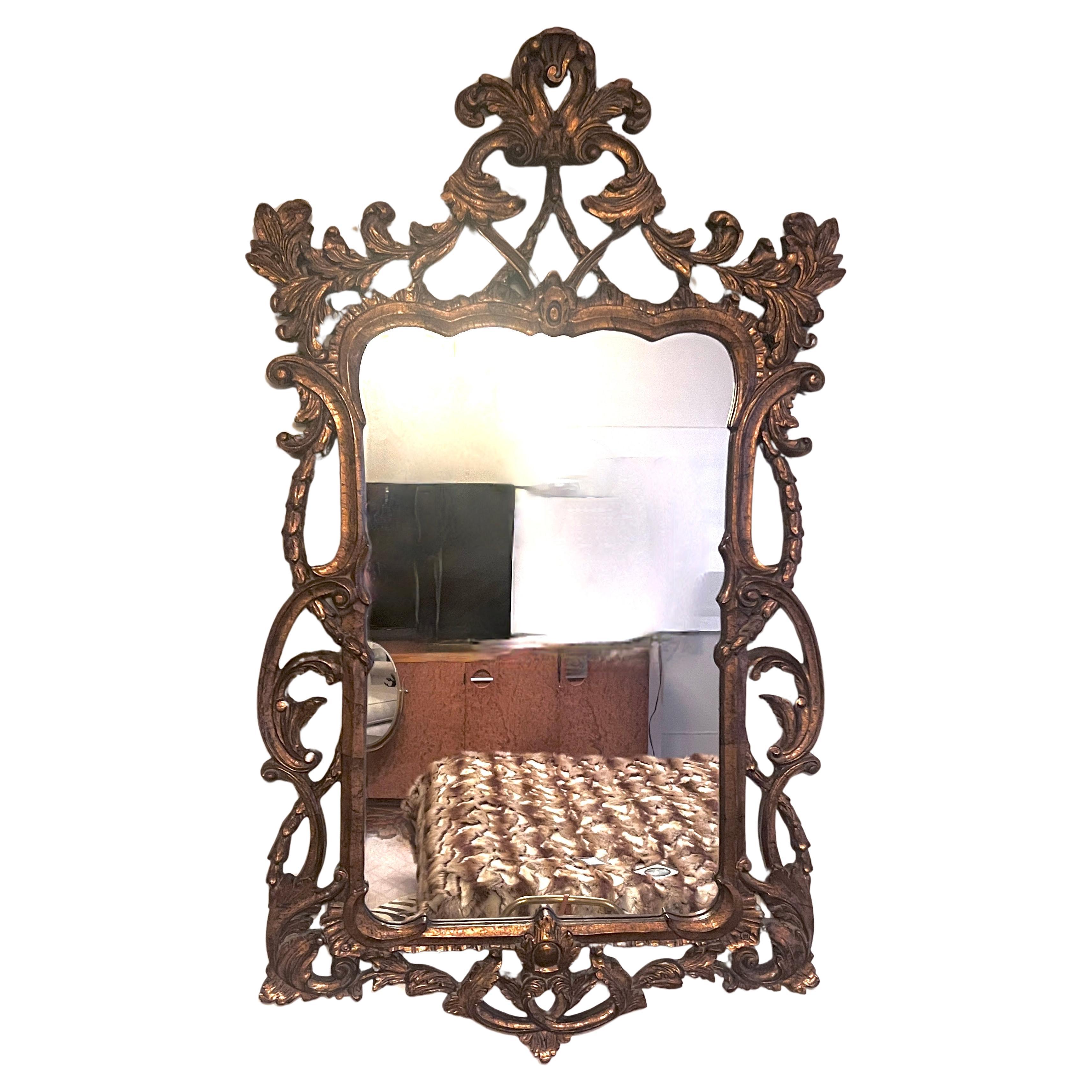Rococo Hand Carved Italian Wood Mirror For Sale
