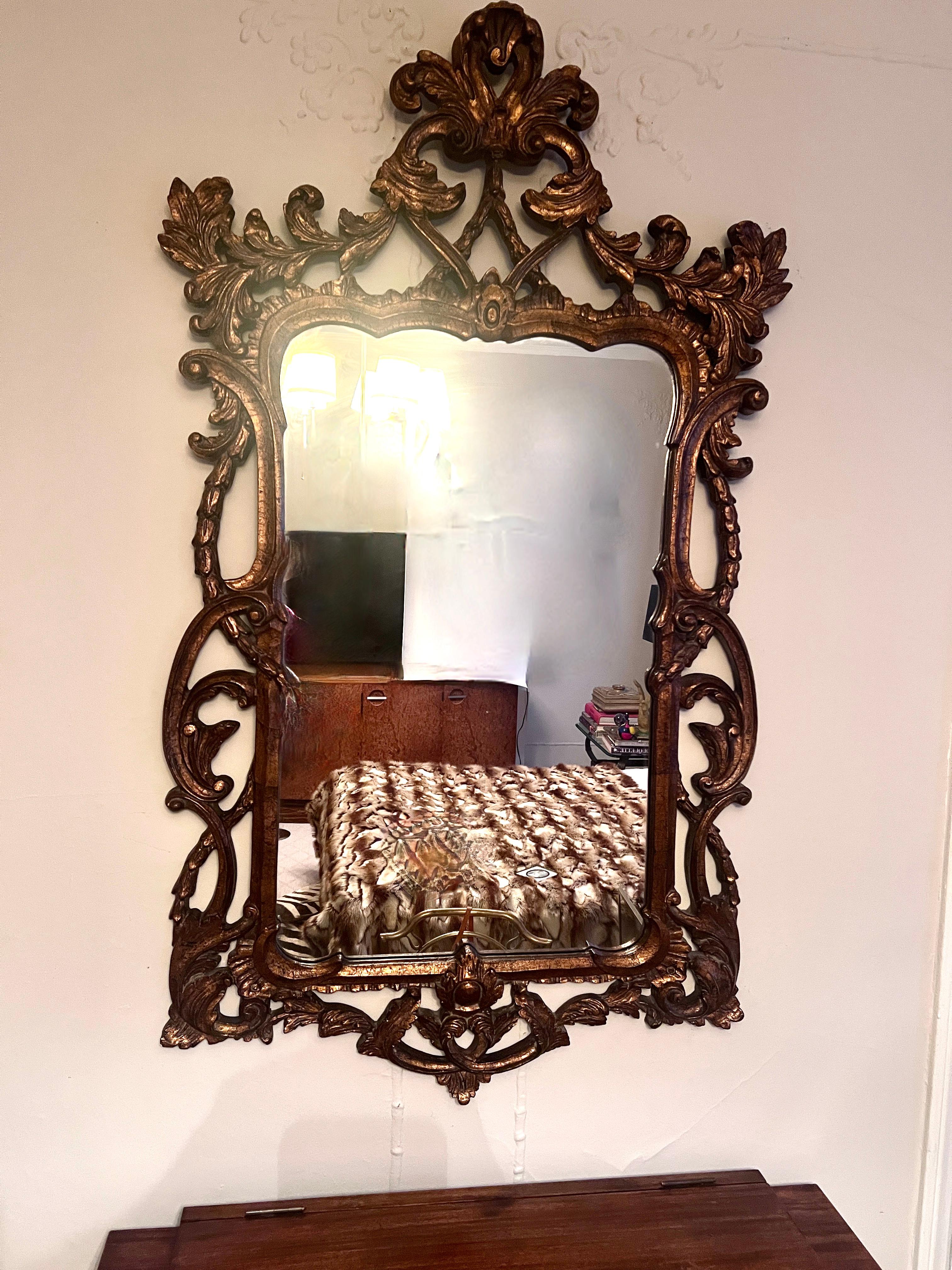 Hand Carved Italian Wood Mirror In Good Condition For Sale In Los Angeles, CA