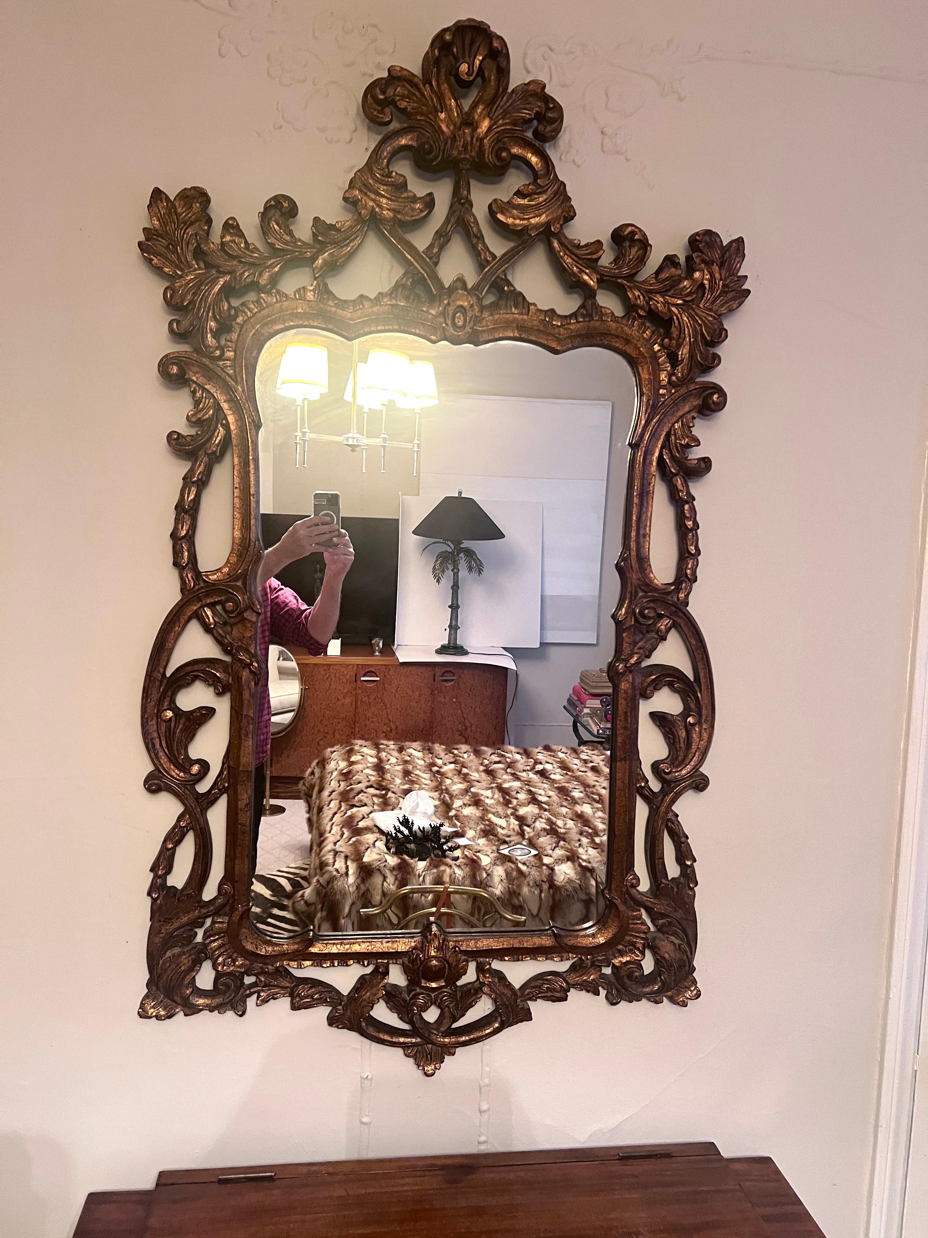 20th Century Hand Carved Italian Wood Mirror For Sale