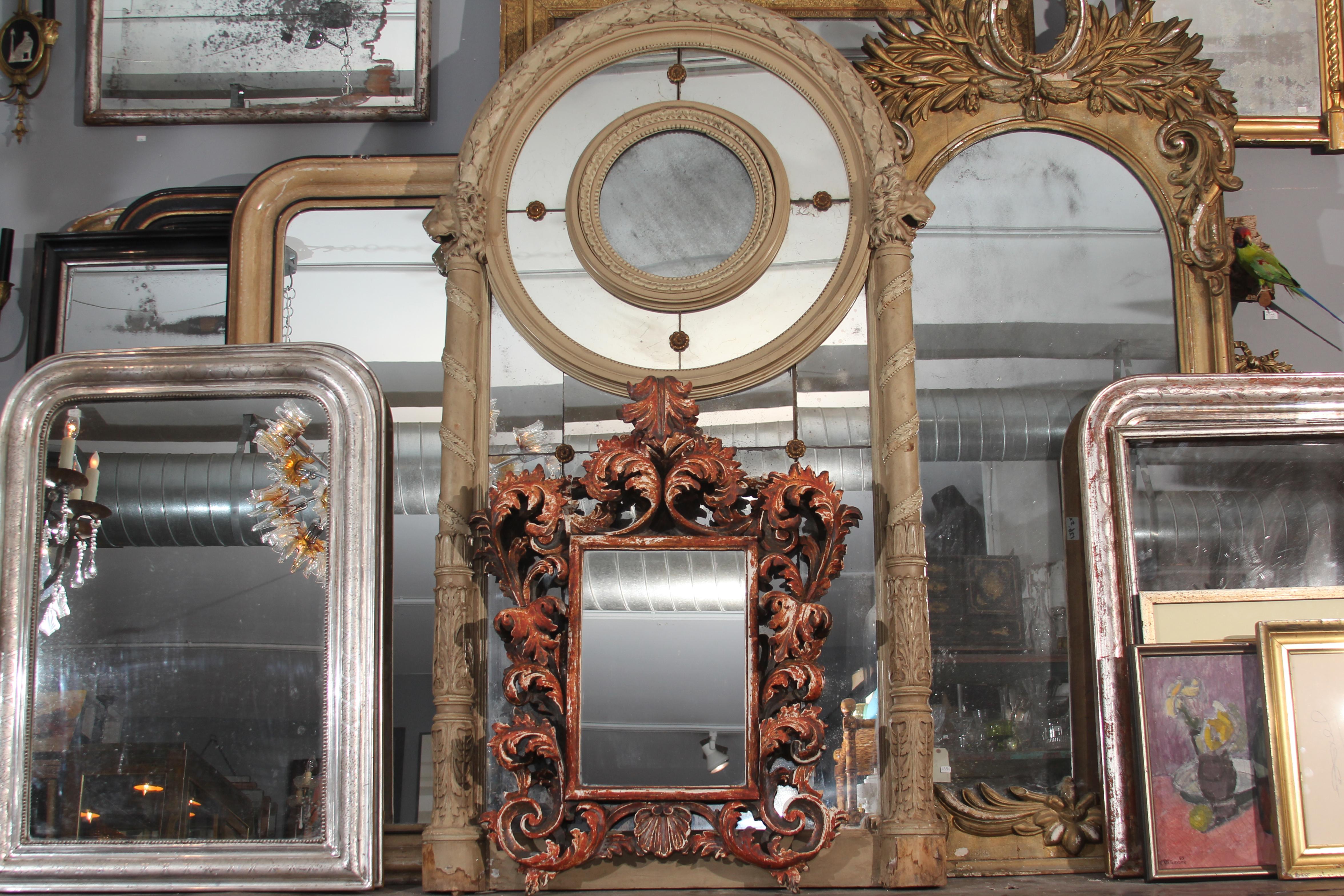 Glass Hand Carved Italian Wood Mirror